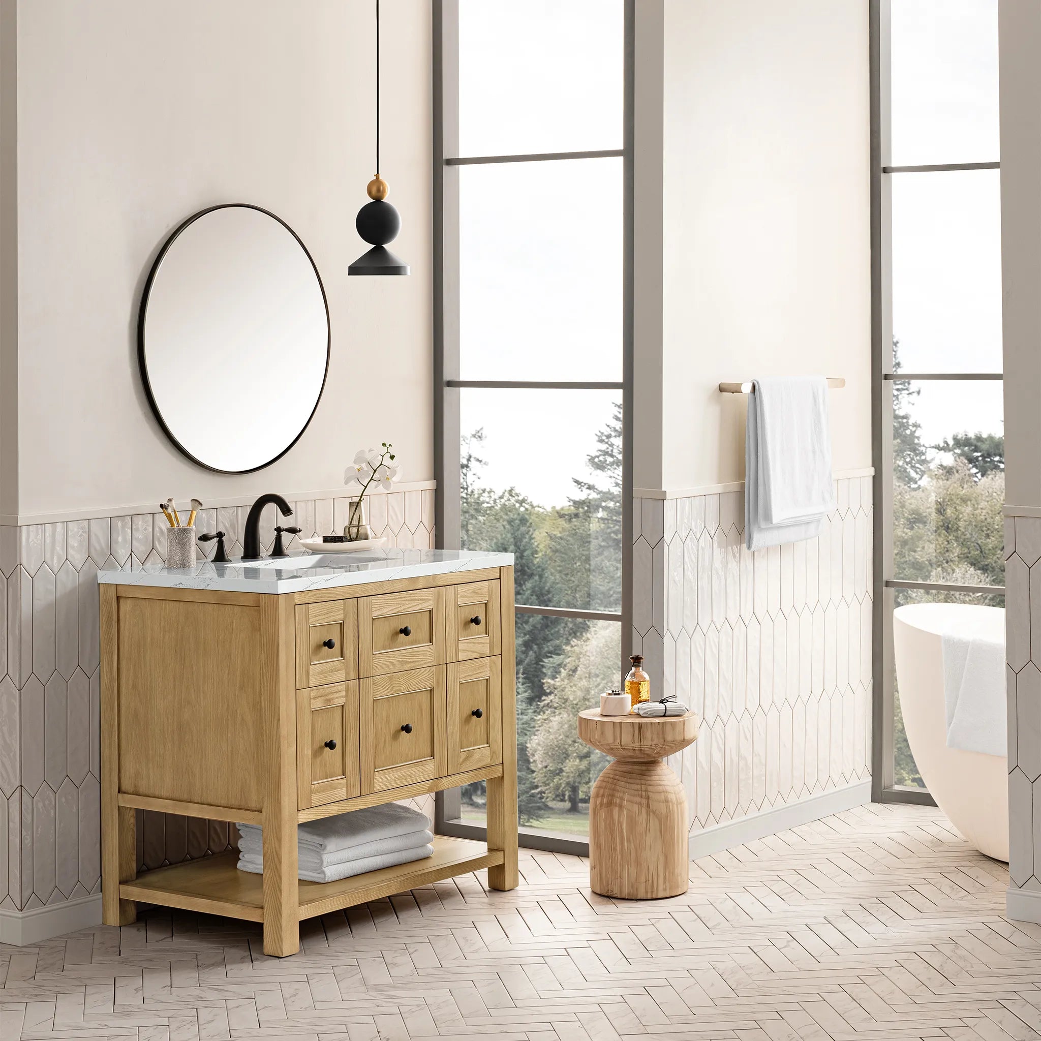 36" Breckenridge Single Vanity in Light Natural Oak-Ethereal Noctis Silestone-8" Widespread image 2