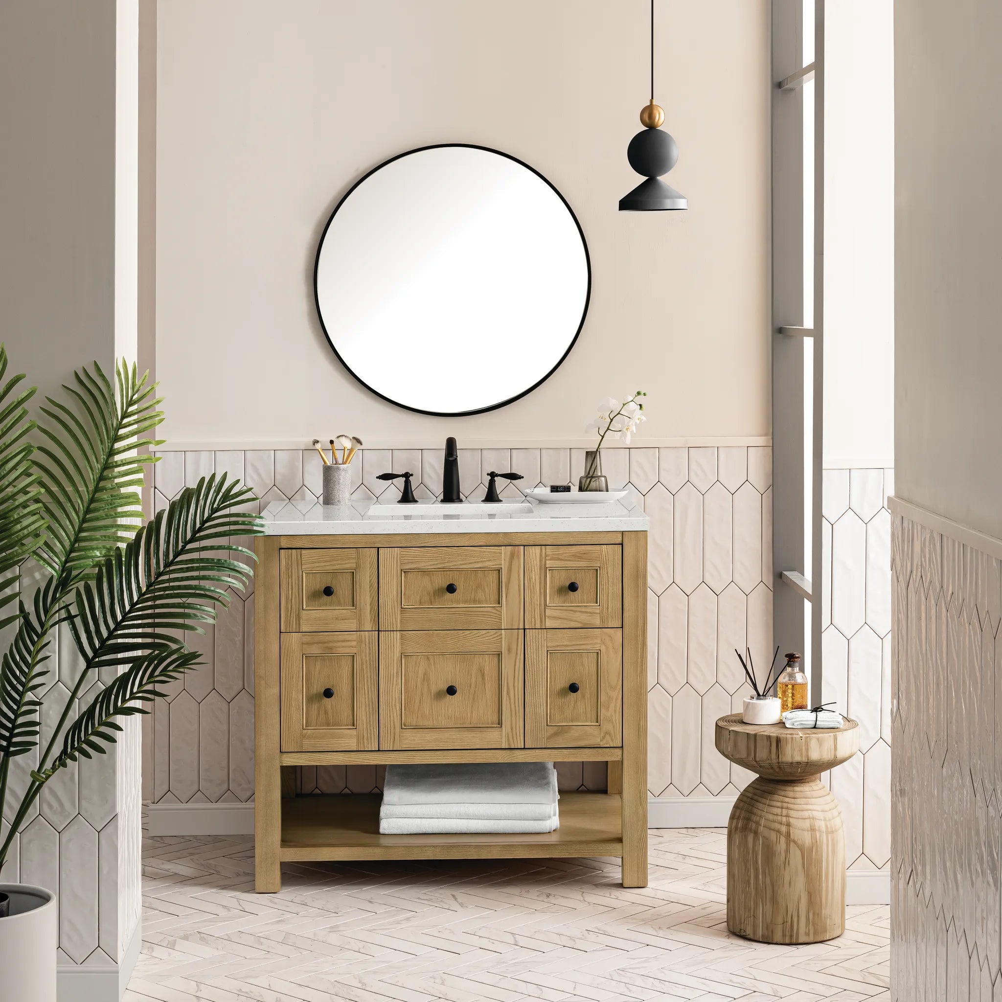 36" Breckenridge Single Vanity in Light Natural Oak-Lime Delight Silestone-8" Widespread image 1