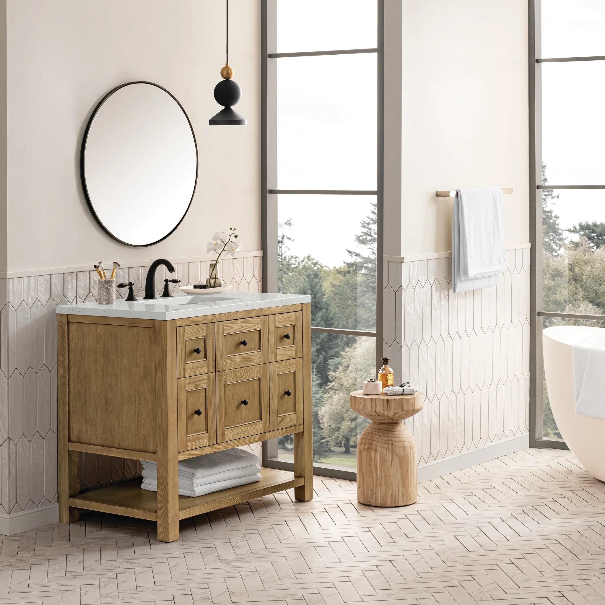 36" Breckenridge Single Vanity in Light Natural Oak-Lime Delight Silestone-8" Widespread image 2