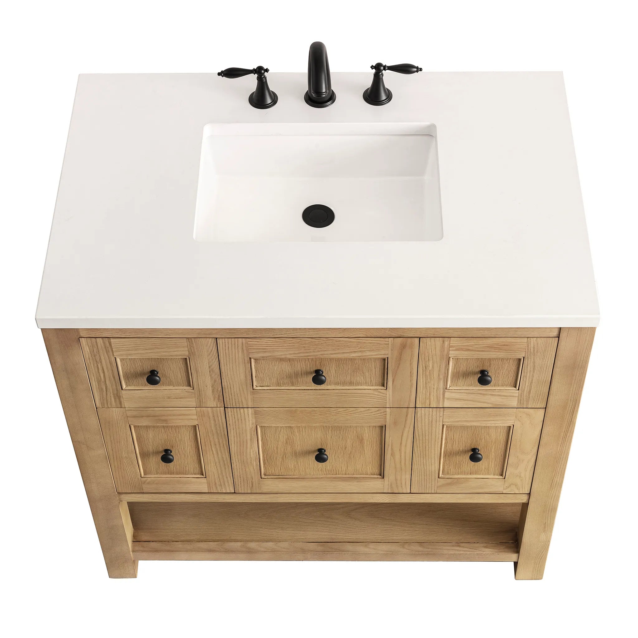 36" Breckenridge Single Vanity in Light Natural Oak-White Zeus Silestone-8" Widespread image 5