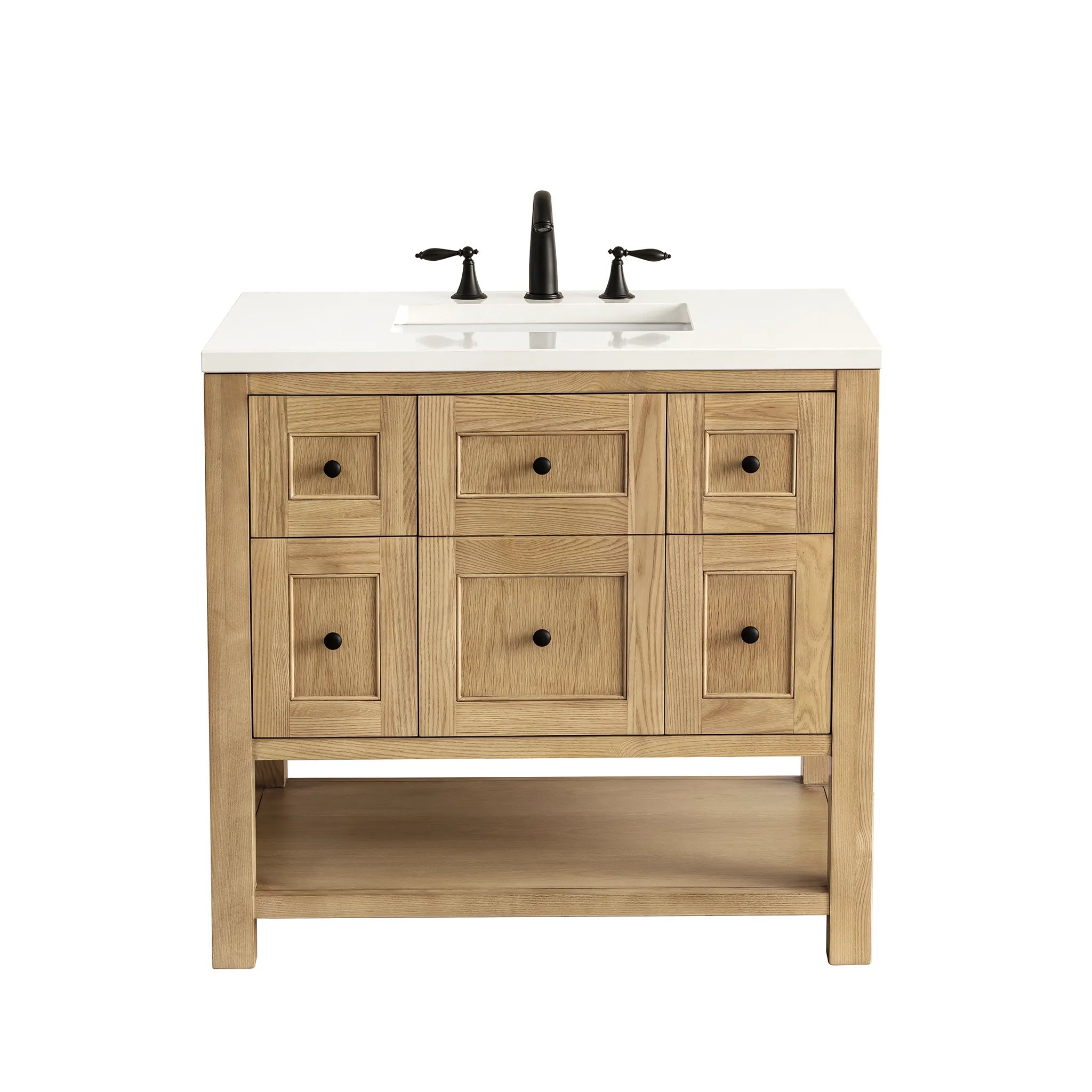 36" Breckenridge Single Vanity in Light Natural Oak-White Zeus Silestone-8" Widespread image