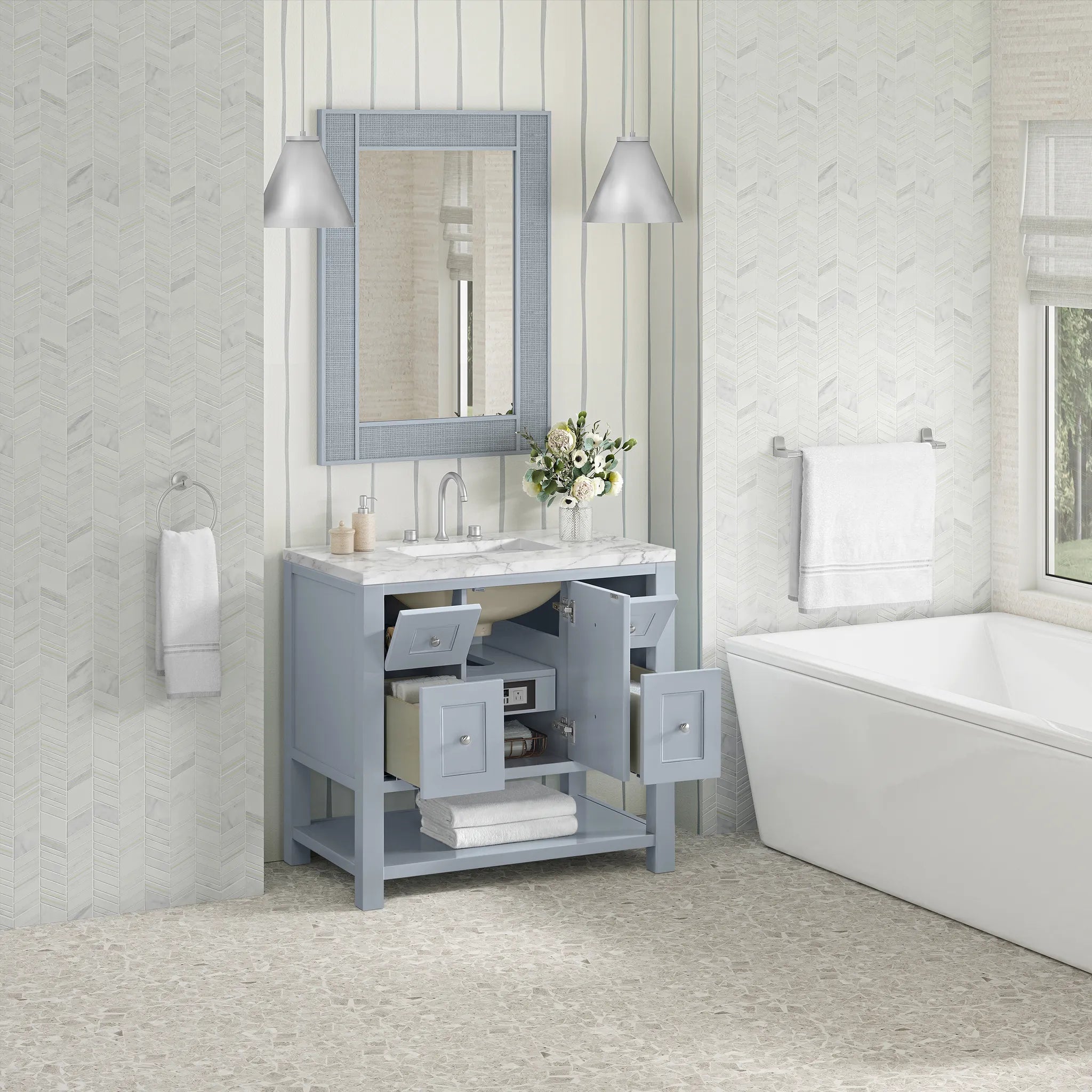 36" Breckenridge Single Vanity in Serenity Blue-Carrara White Marble-8" Widespread image 4