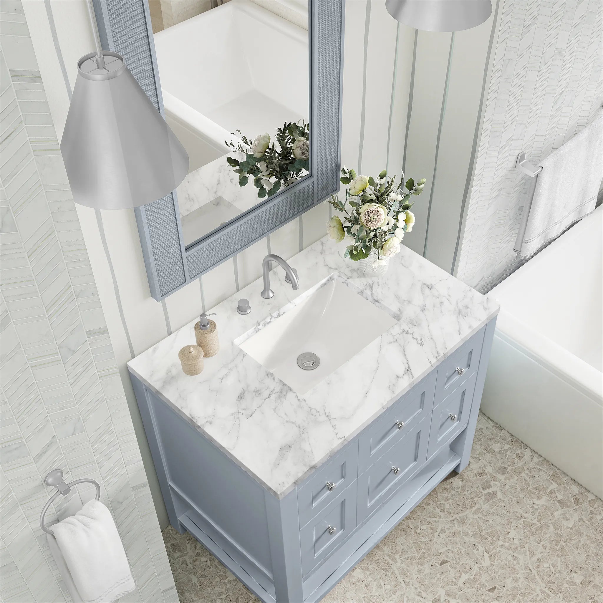 36" Breckenridge Single Vanity in Serenity Blue-Carrara White Marble-8" Widespread image 6
