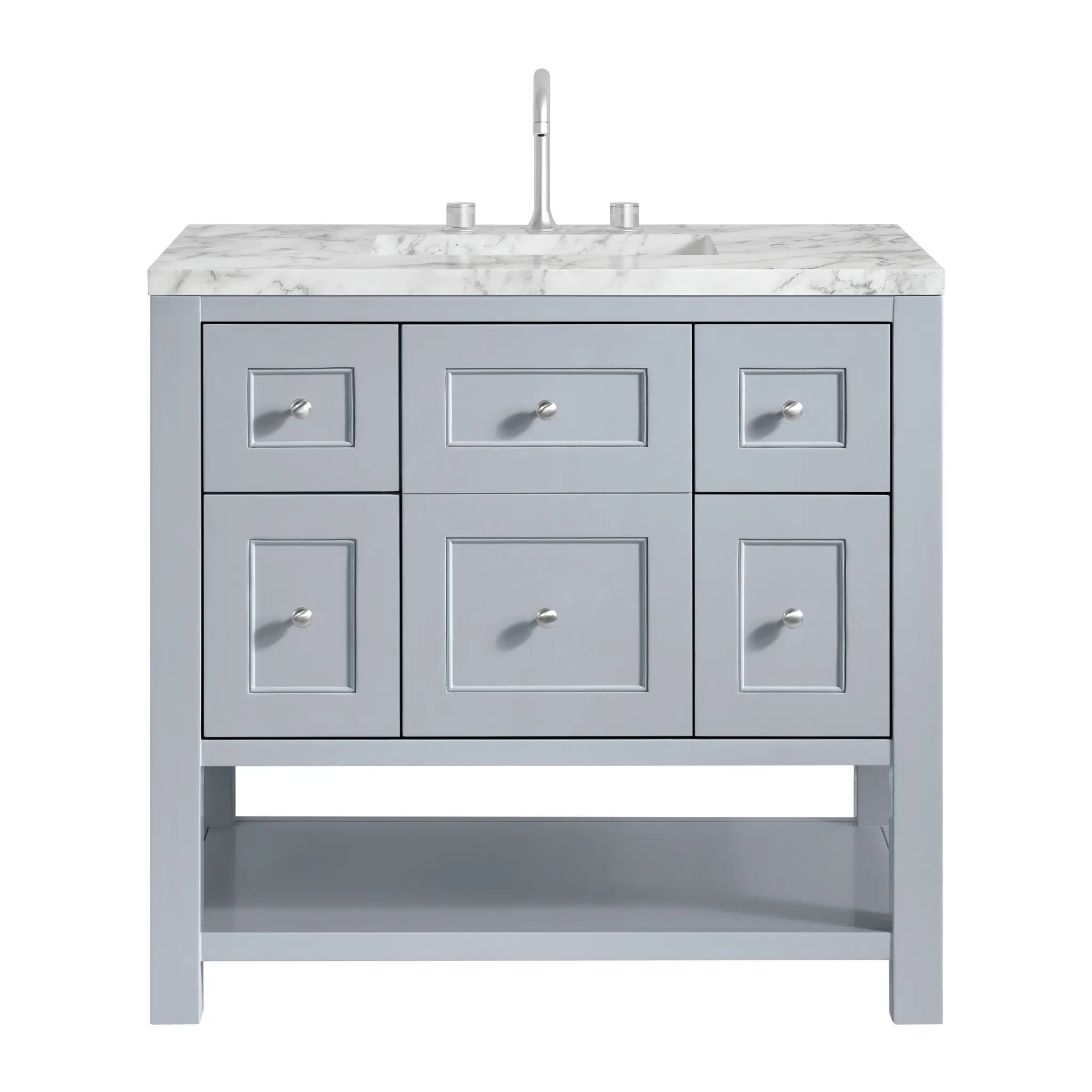 36" Breckenridge Single Vanity in Serenity Blue-Carrara White Marble-8" Widespread image