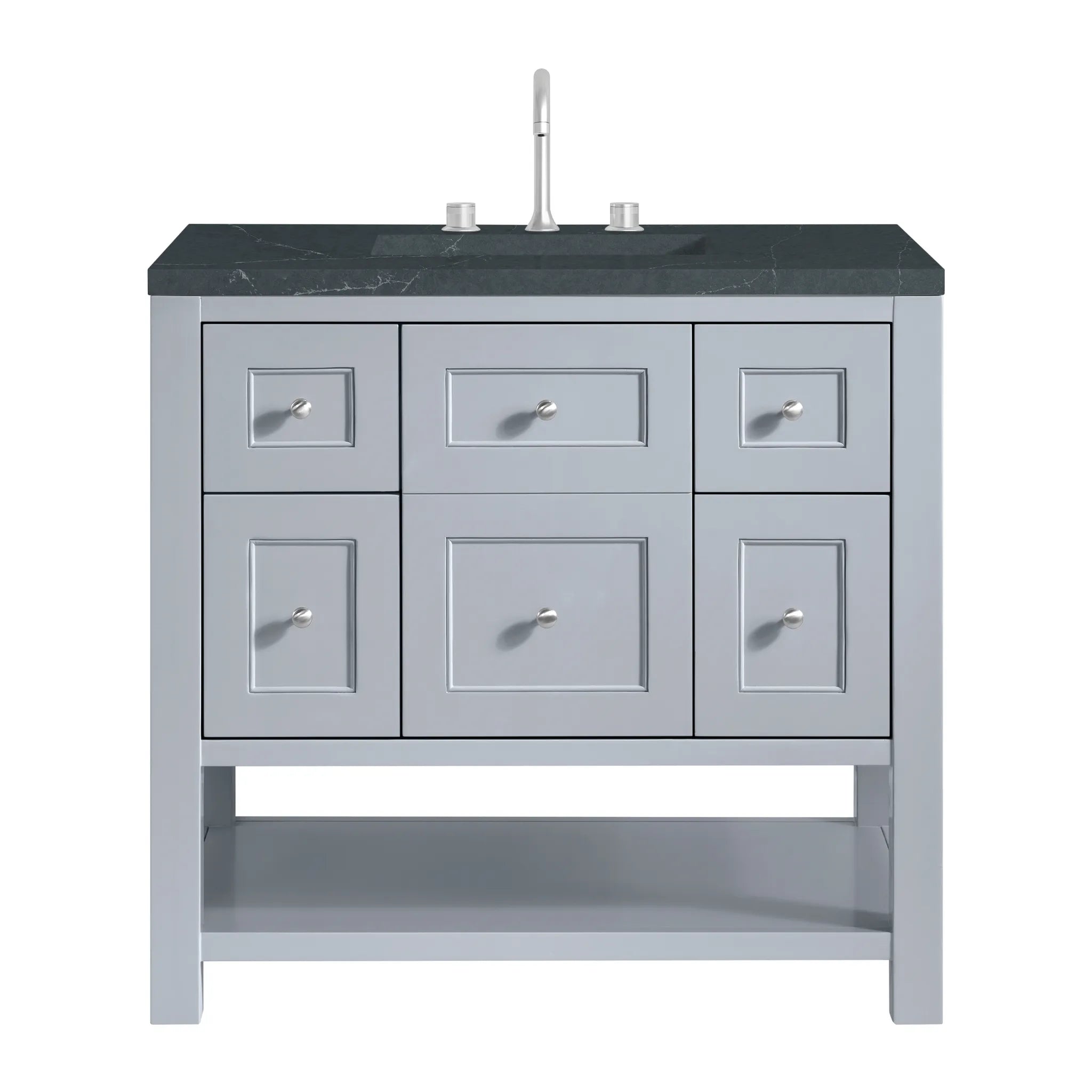 36" Breckenridge Single Vanity in Serenity Blue-Charcoal Soapstone Silestone-8" Widespread image