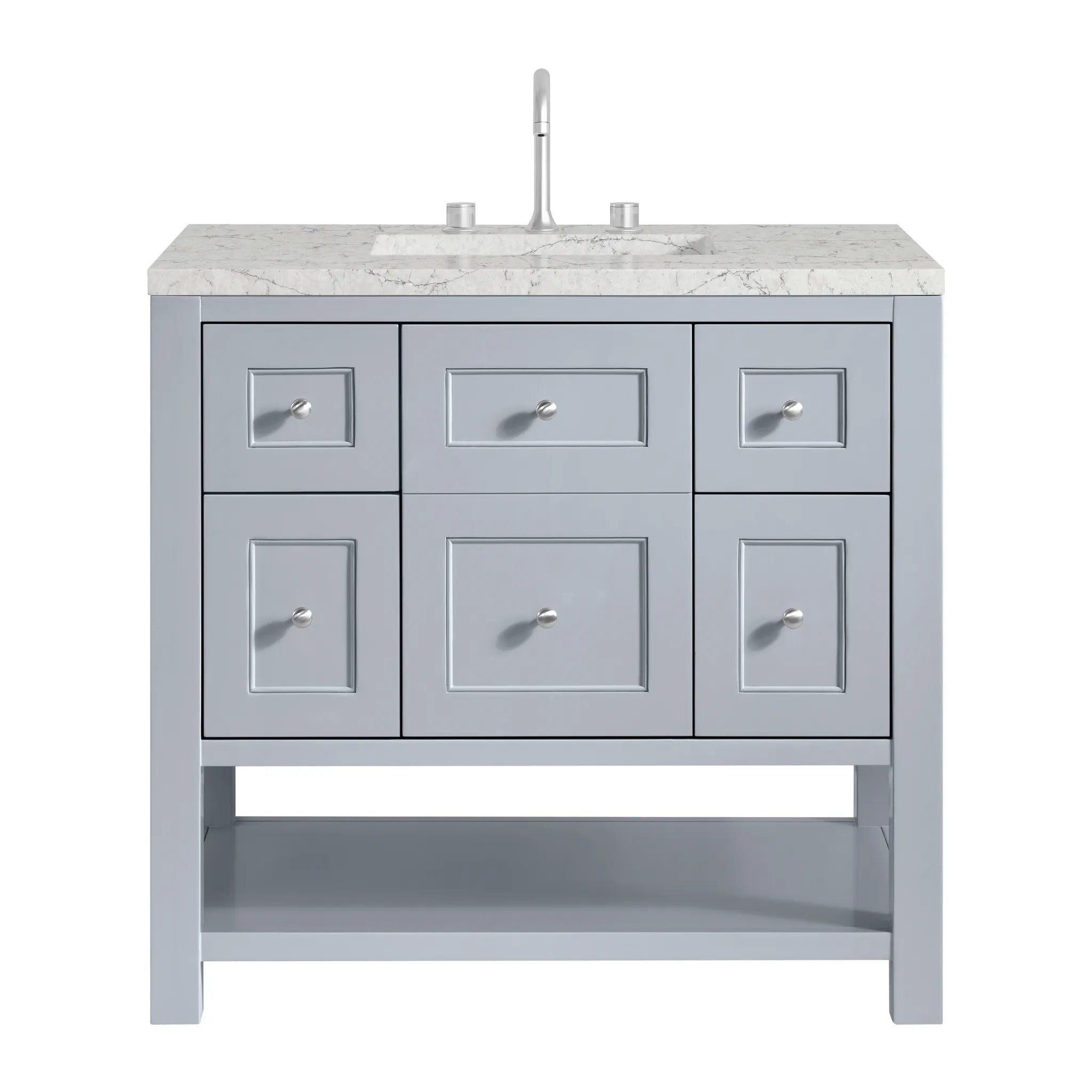 36" Breckenridge Single Vanity in Serenity Blue-Eternal Jasmine Pearl Silestone-8" Widespread image