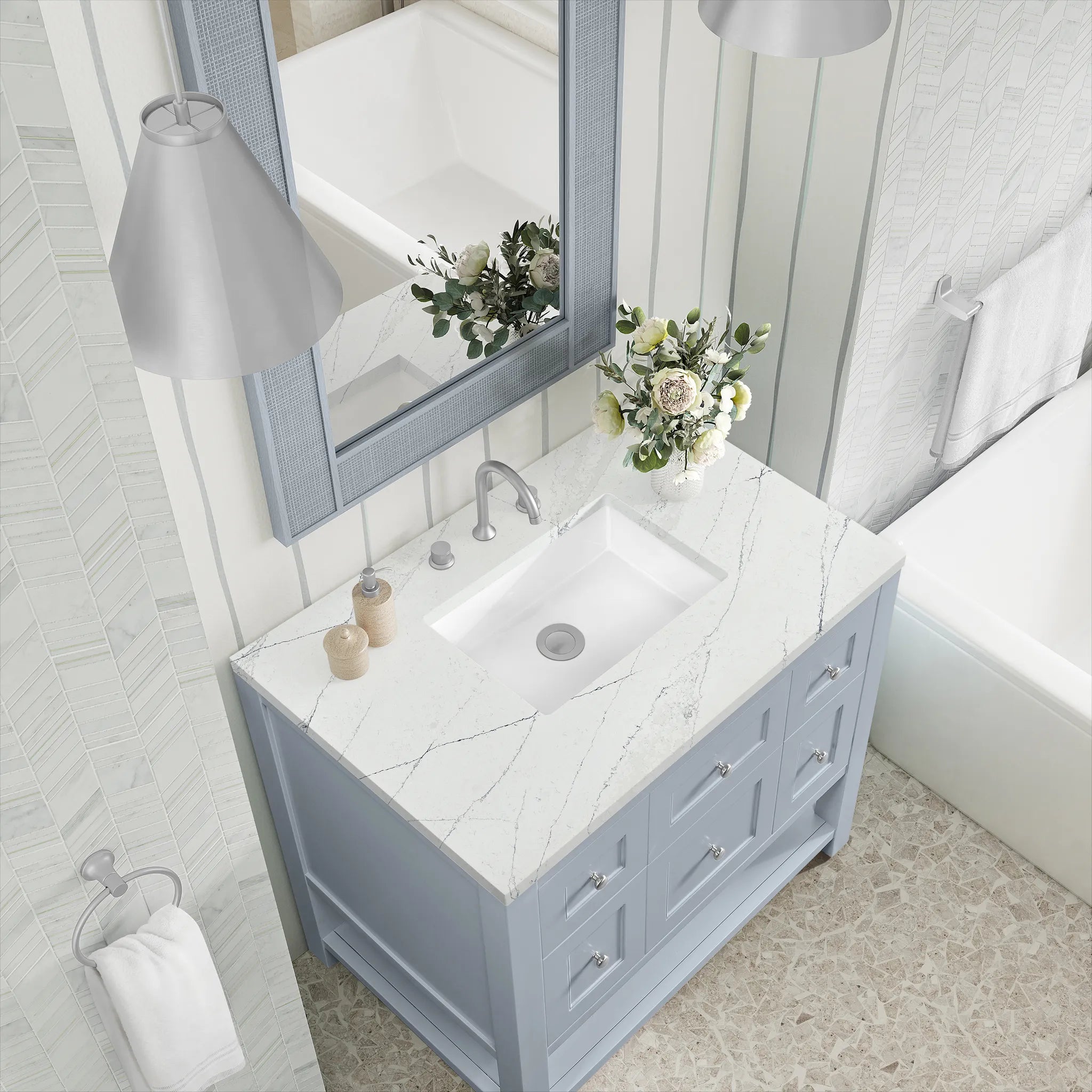 36" Breckenridge Single Vanity in Serenity Blue-Ethereal Noctis Silestone-8" Widespread image 6