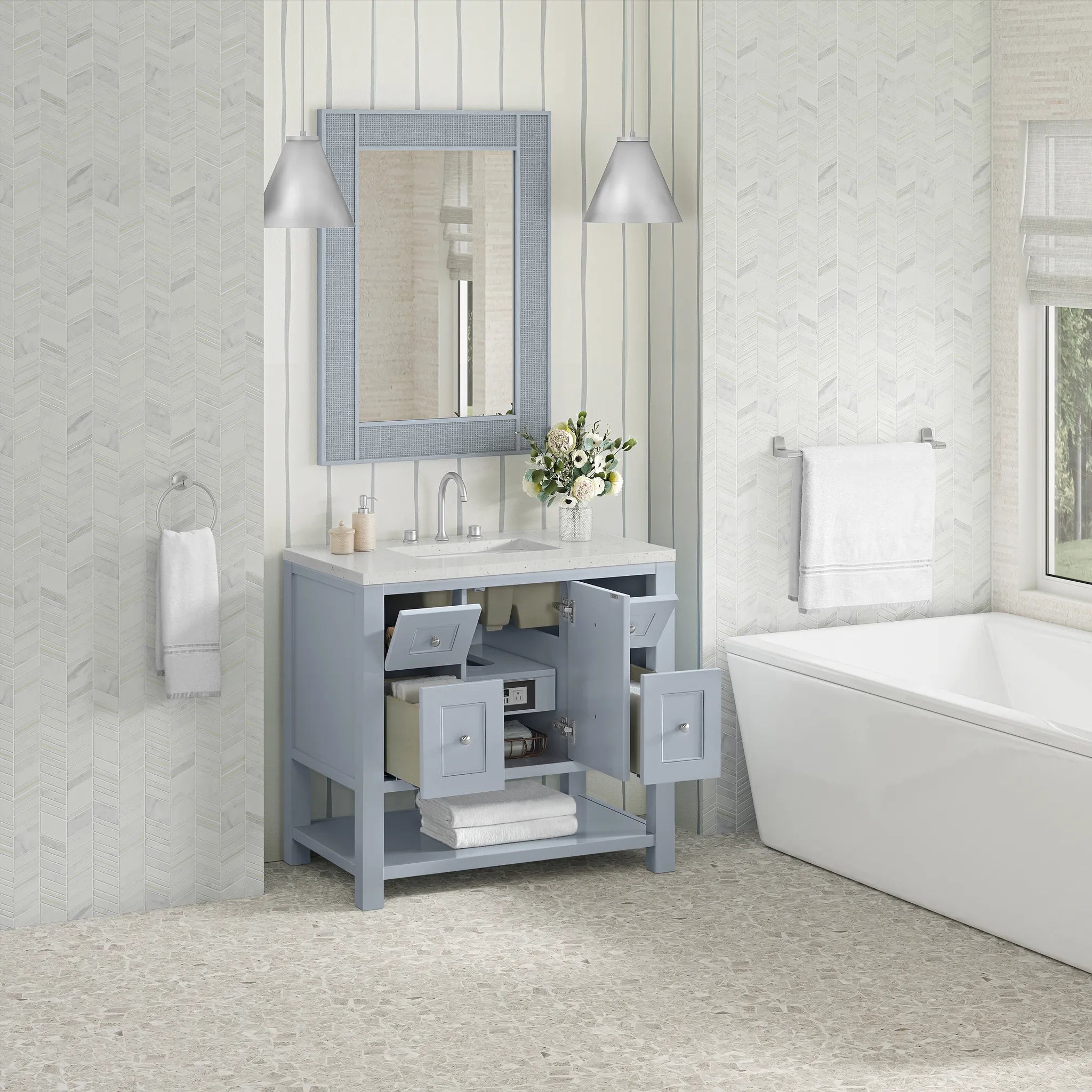 36" Breckenridge Single Vanity in Serenity Blue-Lime Delight Silestone-8" Widespread image 4