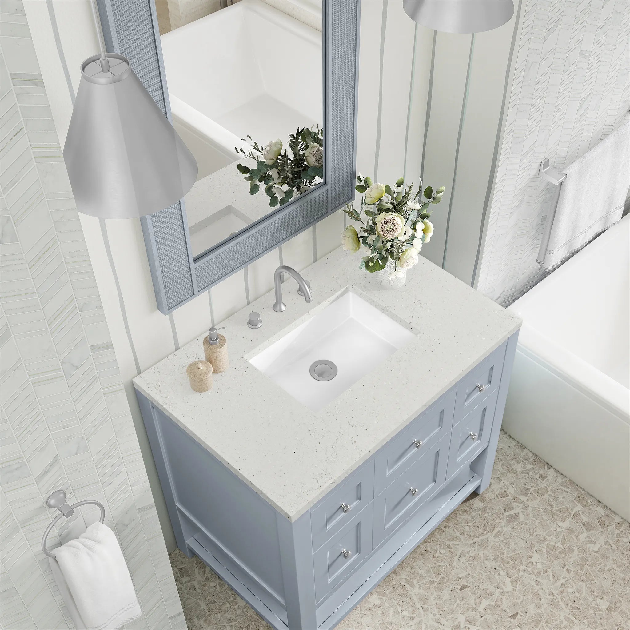 36" Breckenridge Single Vanity in Serenity Blue-Lime Delight Silestone-8" Widespread image 6