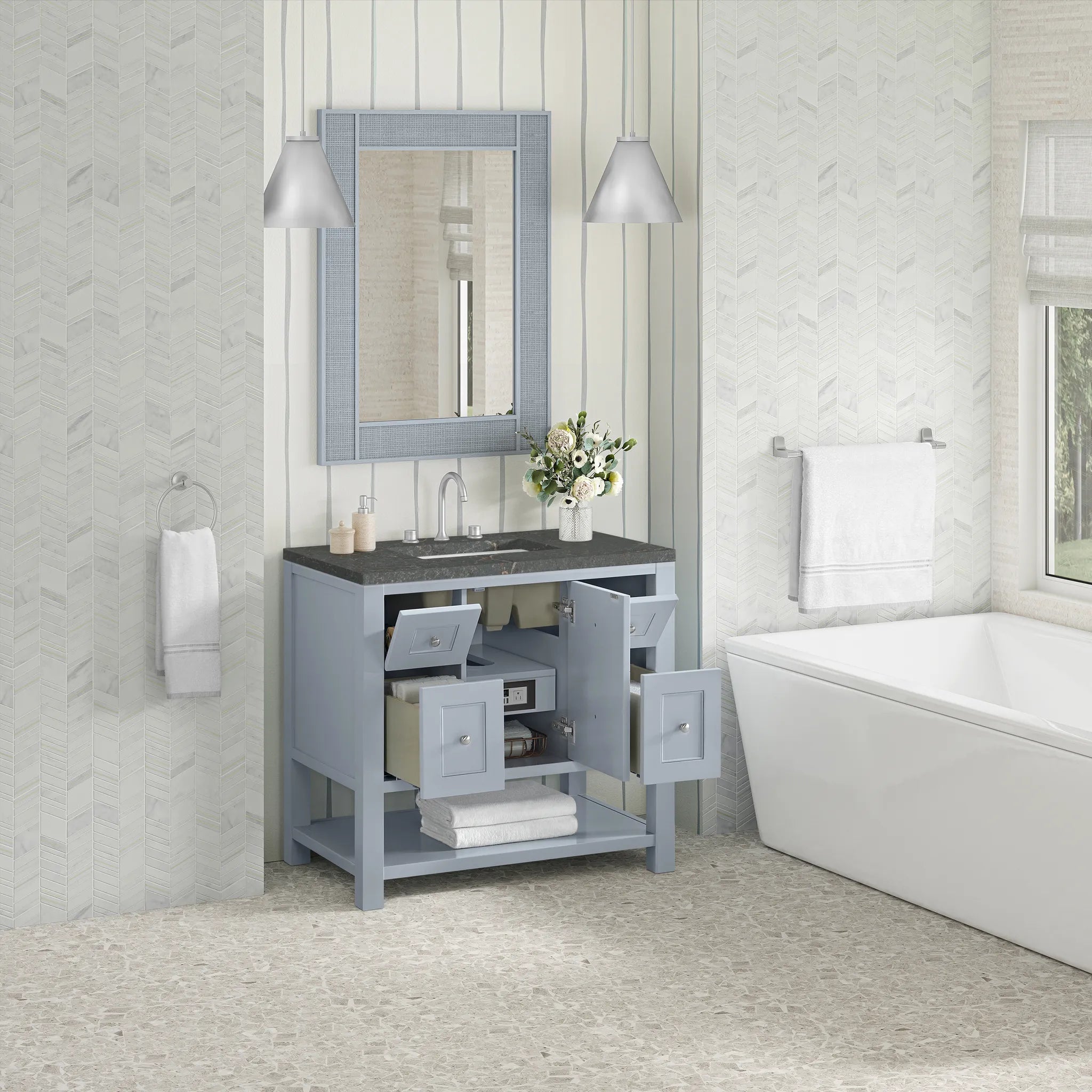 36" Breckenridge Single Vanity in Serenity Blue-Parisien Bleu Silestone-8" Widespread image 4