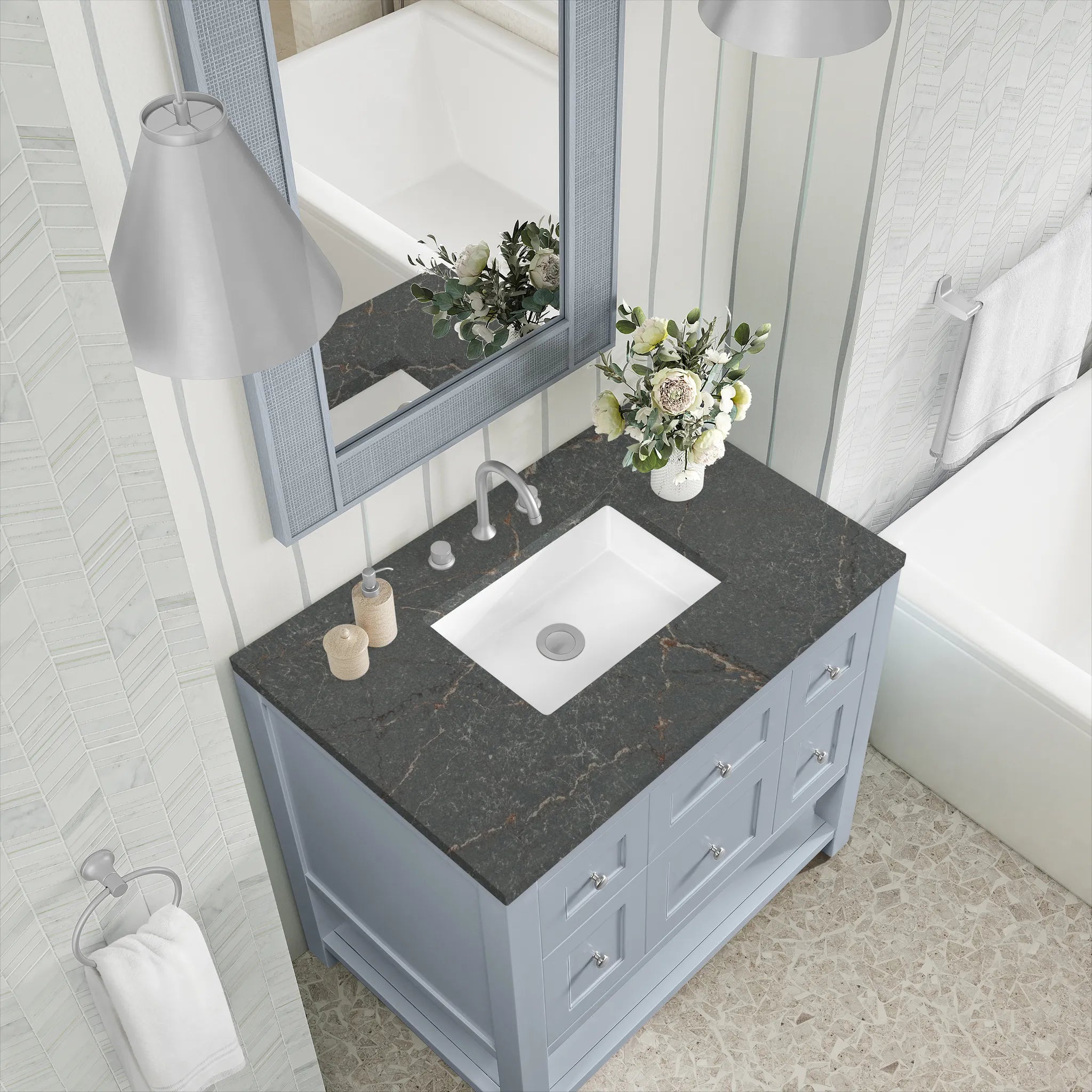 36" Breckenridge Single Vanity in Serenity Blue-Parisien Bleu Silestone-8" Widespread image 6
