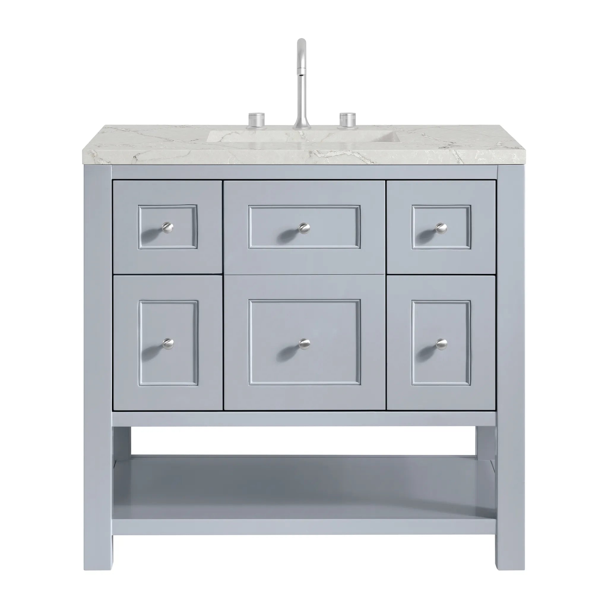 36" Breckenridge Single Vanity in Serenity Blue-Victorian Silver Silestone-8" Widespread image