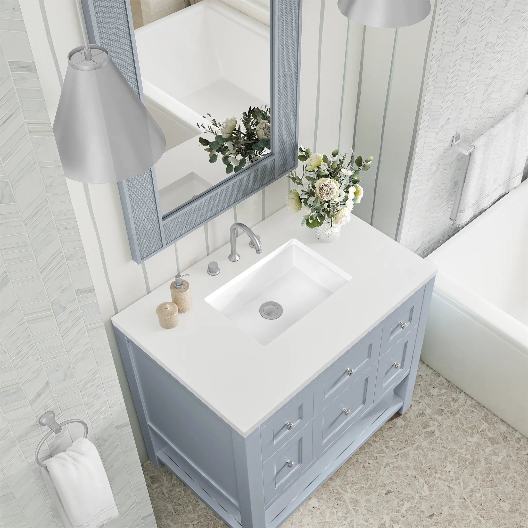 36" Breckenridge Single Vanity in Serenity Blue-White Zeus Silestone-8" Widespread image 6