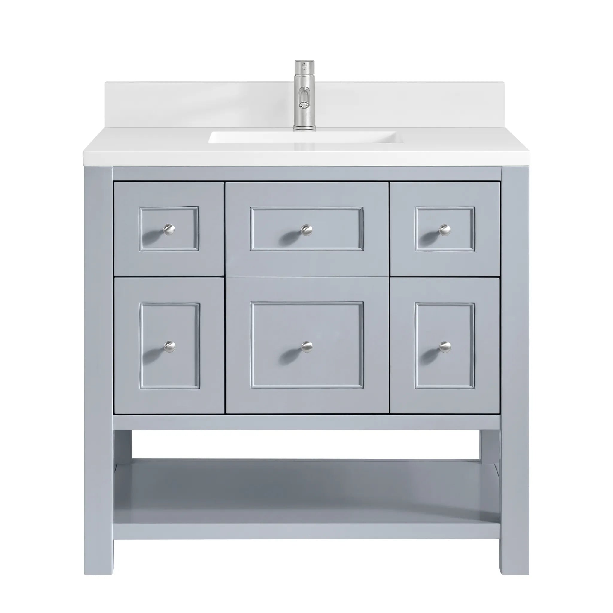 36" Breckenridge Single Vanity in Serenity Blue-White Zeus Silestone & Backsplash-Single Hole image