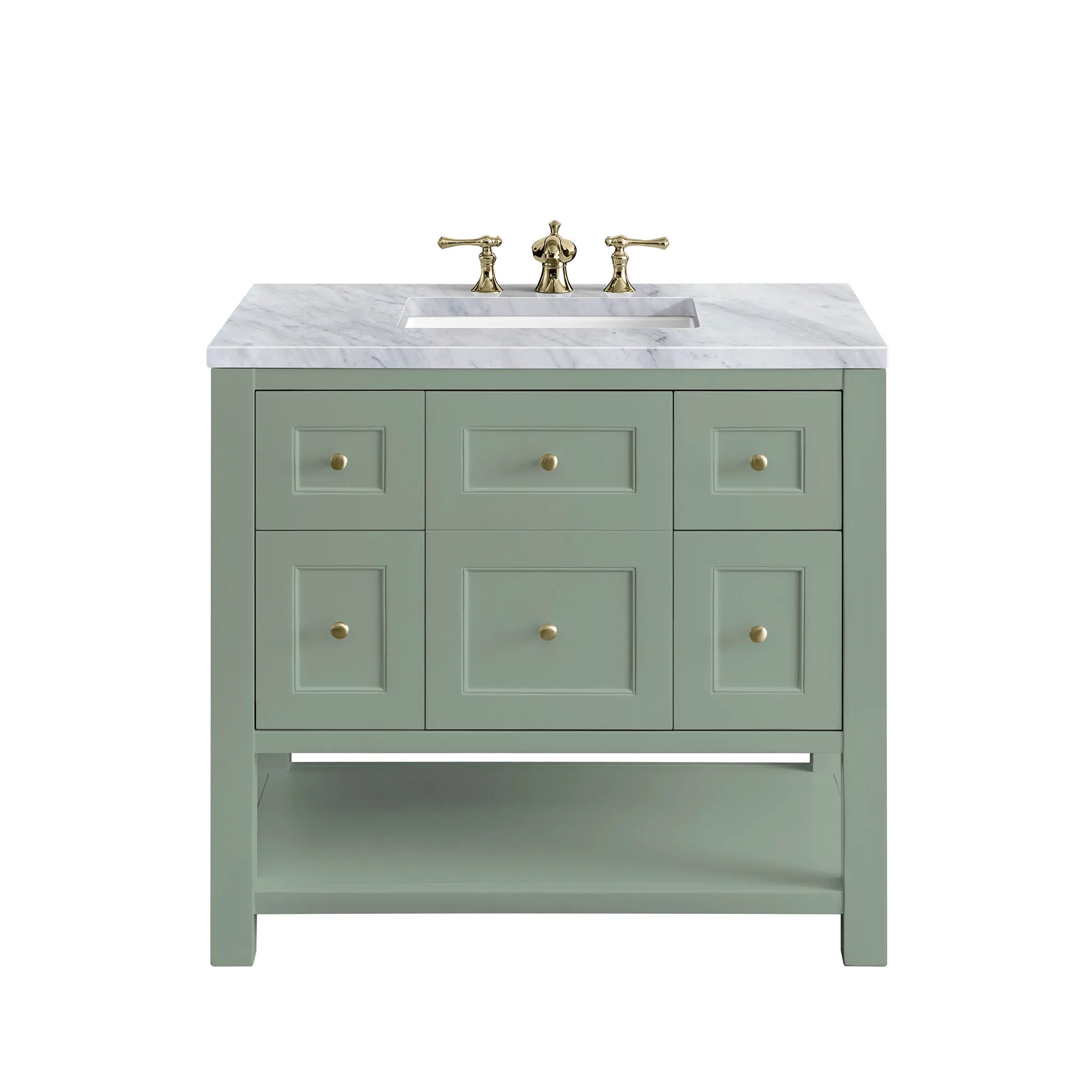 36" Breckenridge Single Vanity in Smokey Celadon-Carrara White Marble-8" Widespread image