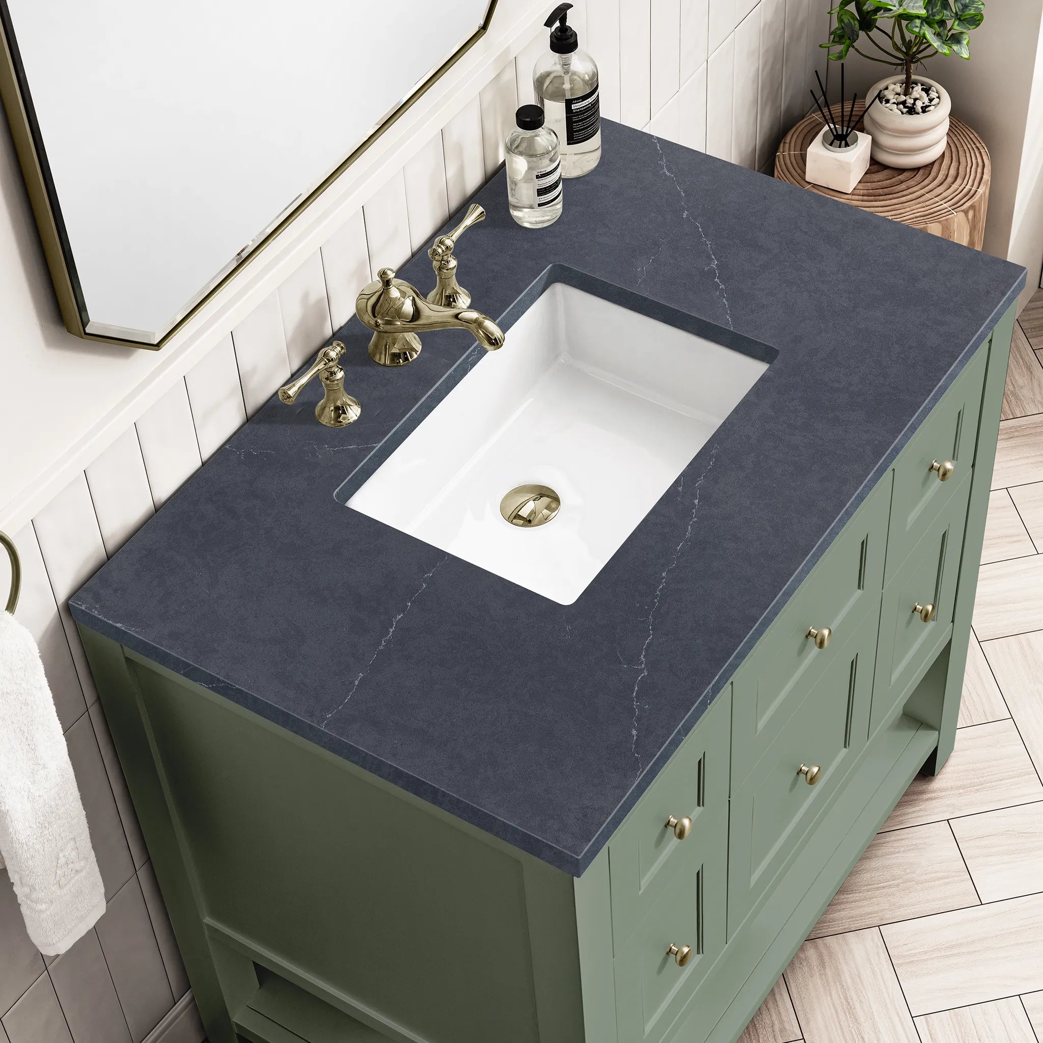 36" Breckenridge Single Vanity in Smokey Celadon-Charcoal Soapstone Silestone-8" Widespread image 4