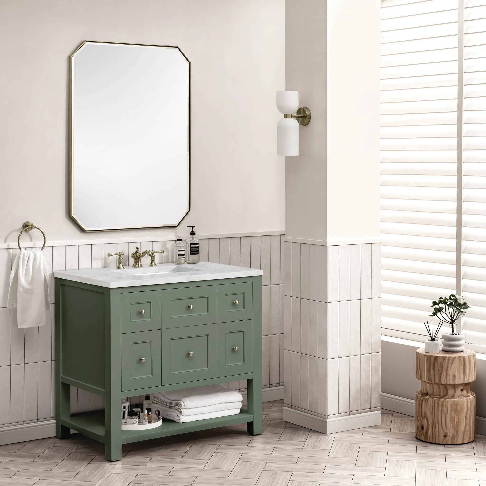 36" Breckenridge Single Vanity in Smokey Celadon-Victorian Silver Silestone-8" Widespread image 2
