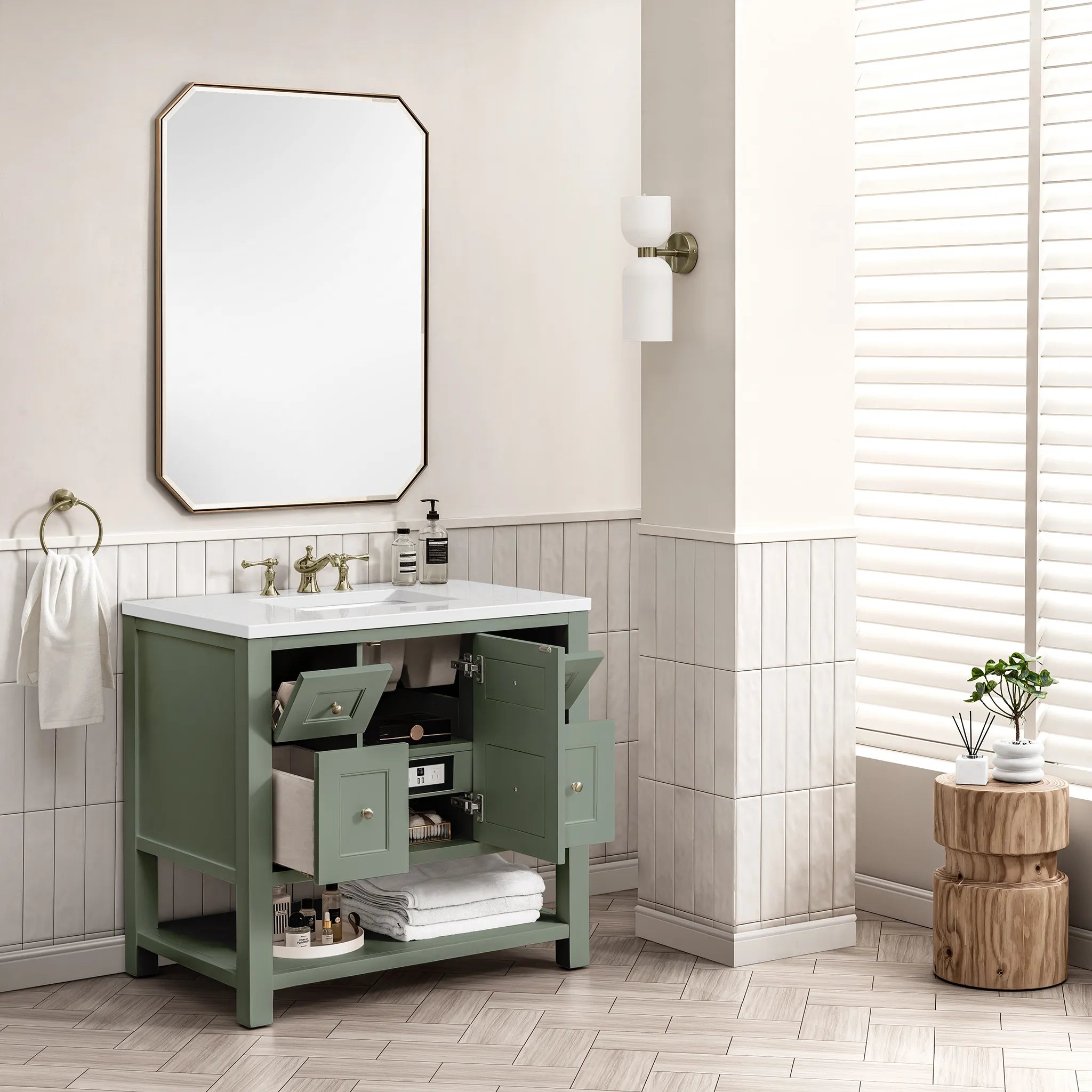 36" Breckenridge Single Vanity in Smokey Celadon-White Zeus Silestone-8" Widespread image 3