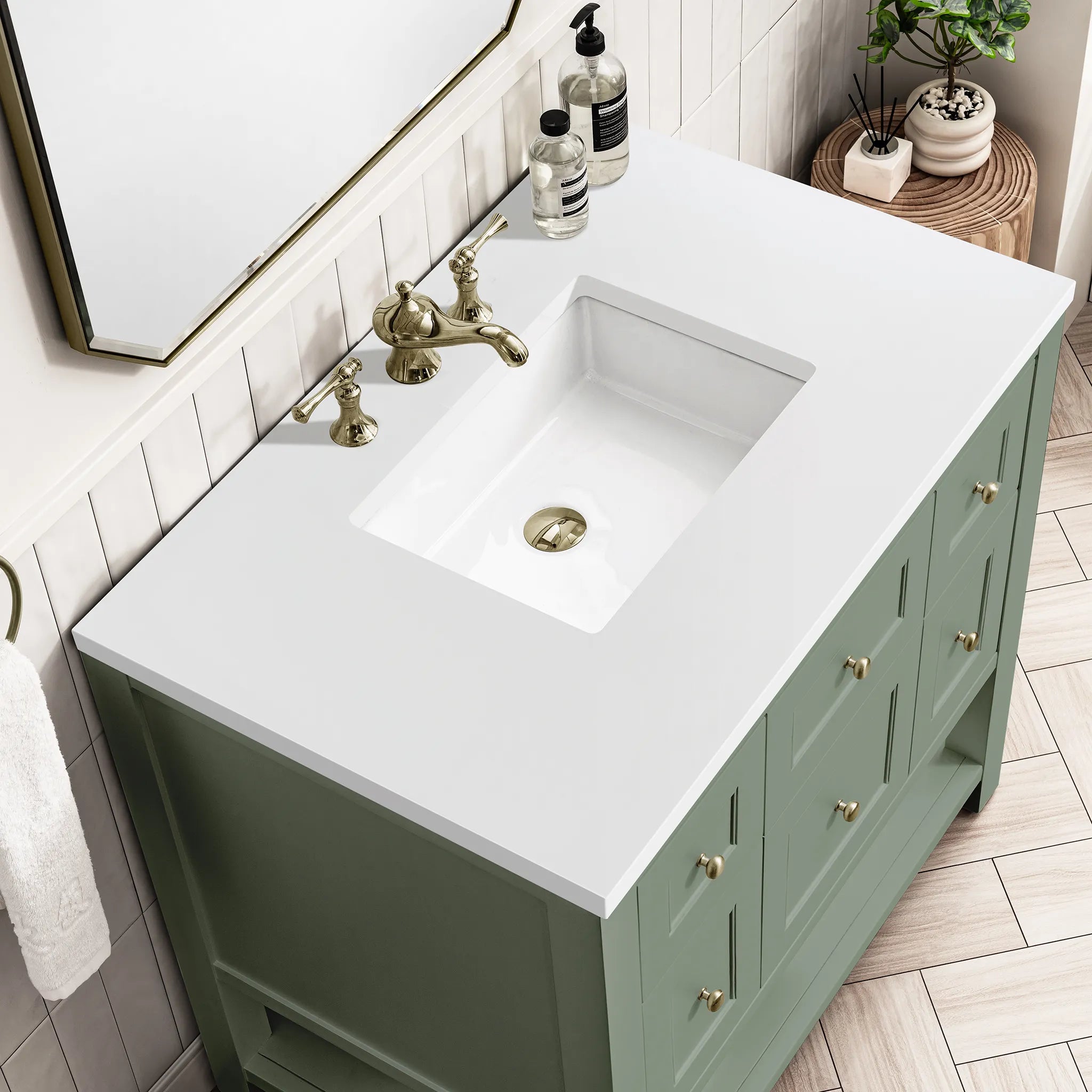 36" Breckenridge Single Vanity in Smokey Celadon-White Zeus Silestone-8" Widespread image 6