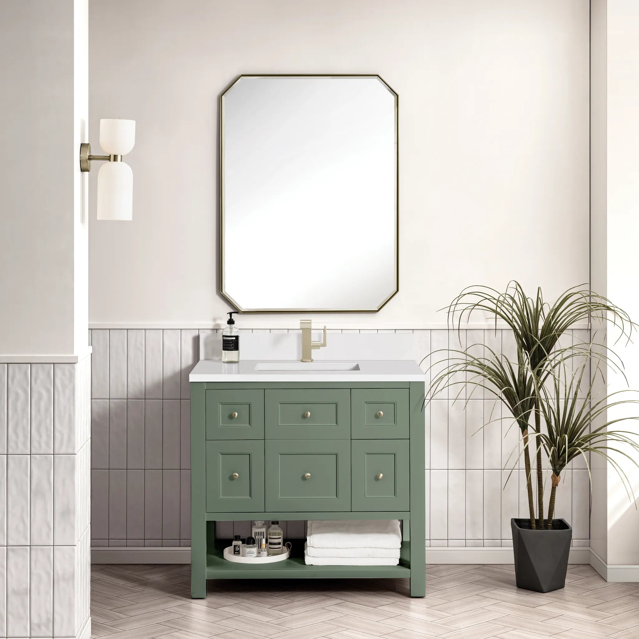 36" Breckenridge Single Vanity in Smokey Celadon-White Zeus Silestone & Backsplash-Single Hole image 1