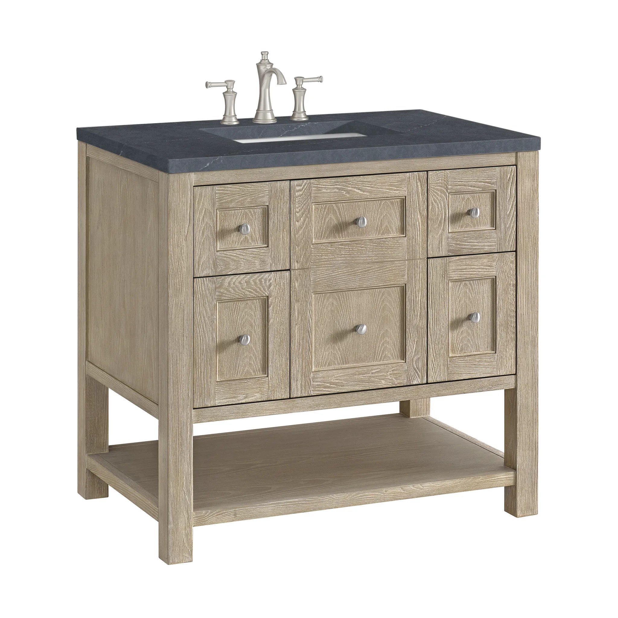36" Breckenridge Single Vanity in Whitewashed Oak-Charcoal Soapstone Silestone-8" Widespread image 8