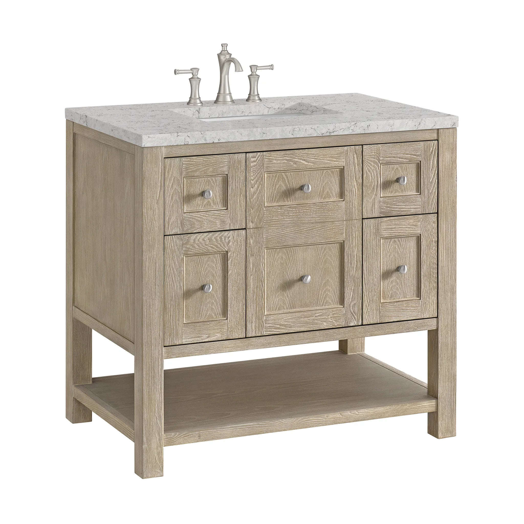 36" Breckenridge Single Vanity in Whitewashed Oak-Eternal Jasmine Pearl Silestone-8" Widespread image 8