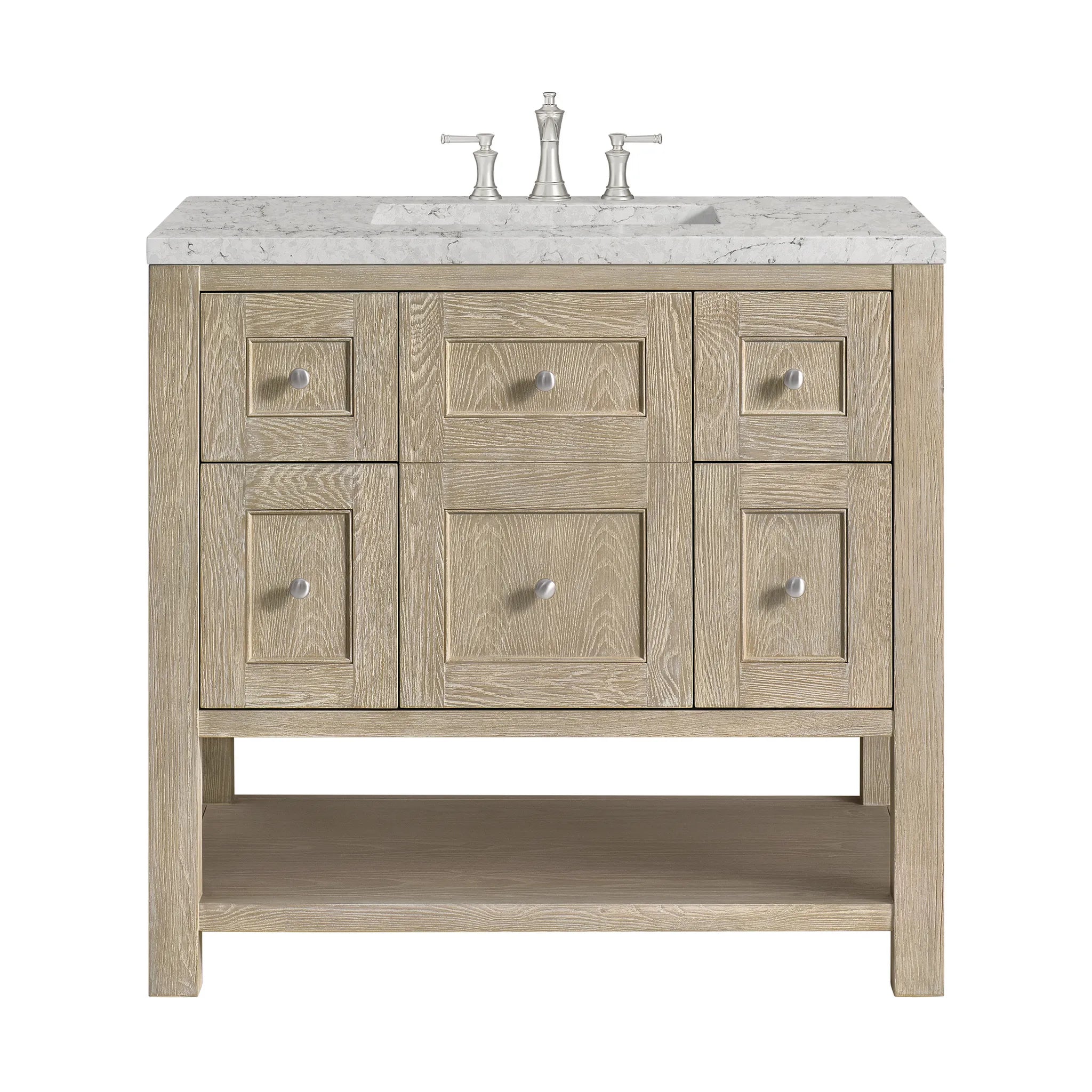 36" Breckenridge Single Vanity in Whitewashed Oak-Eternal Jasmine Pearl Silestone-8" Widespread image