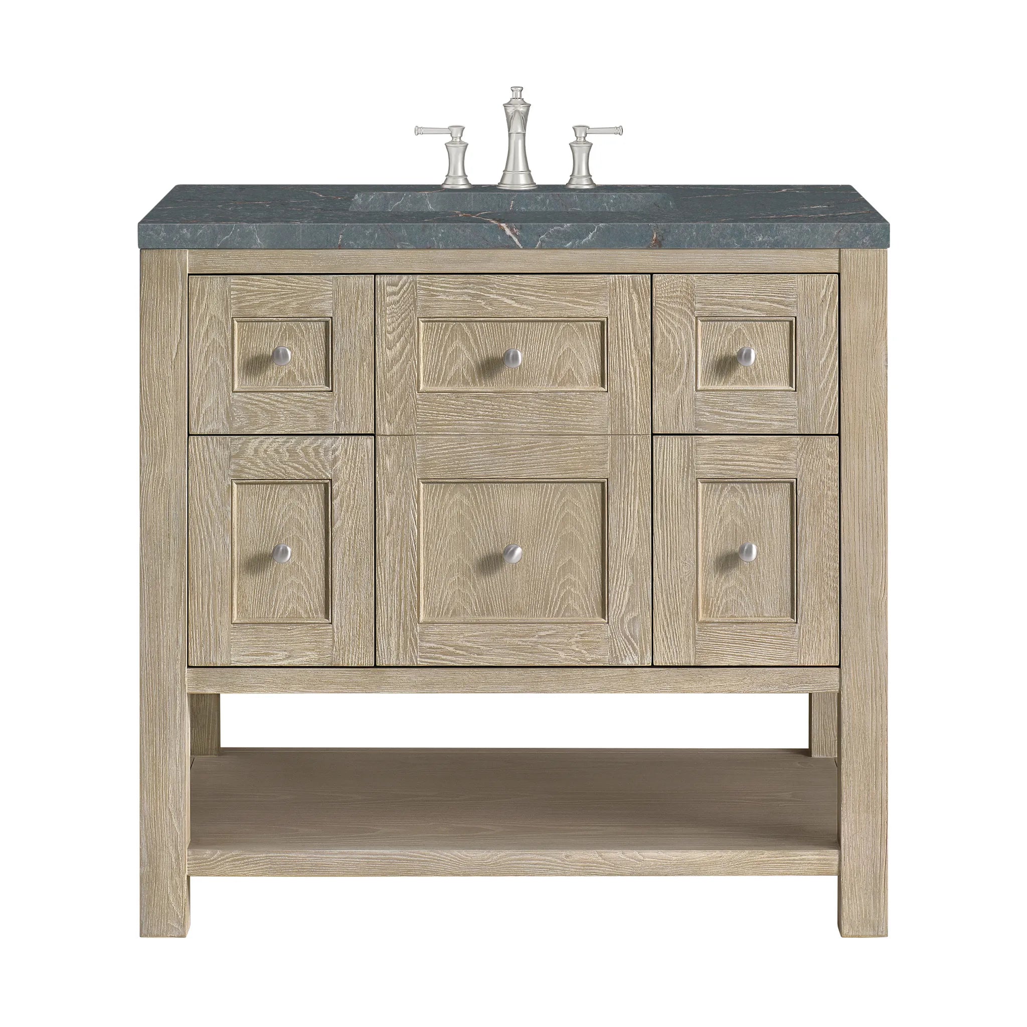 36" Breckenridge Single Vanity in Whitewashed Oak-Parisien Bleu Silestone-8" Widespread image