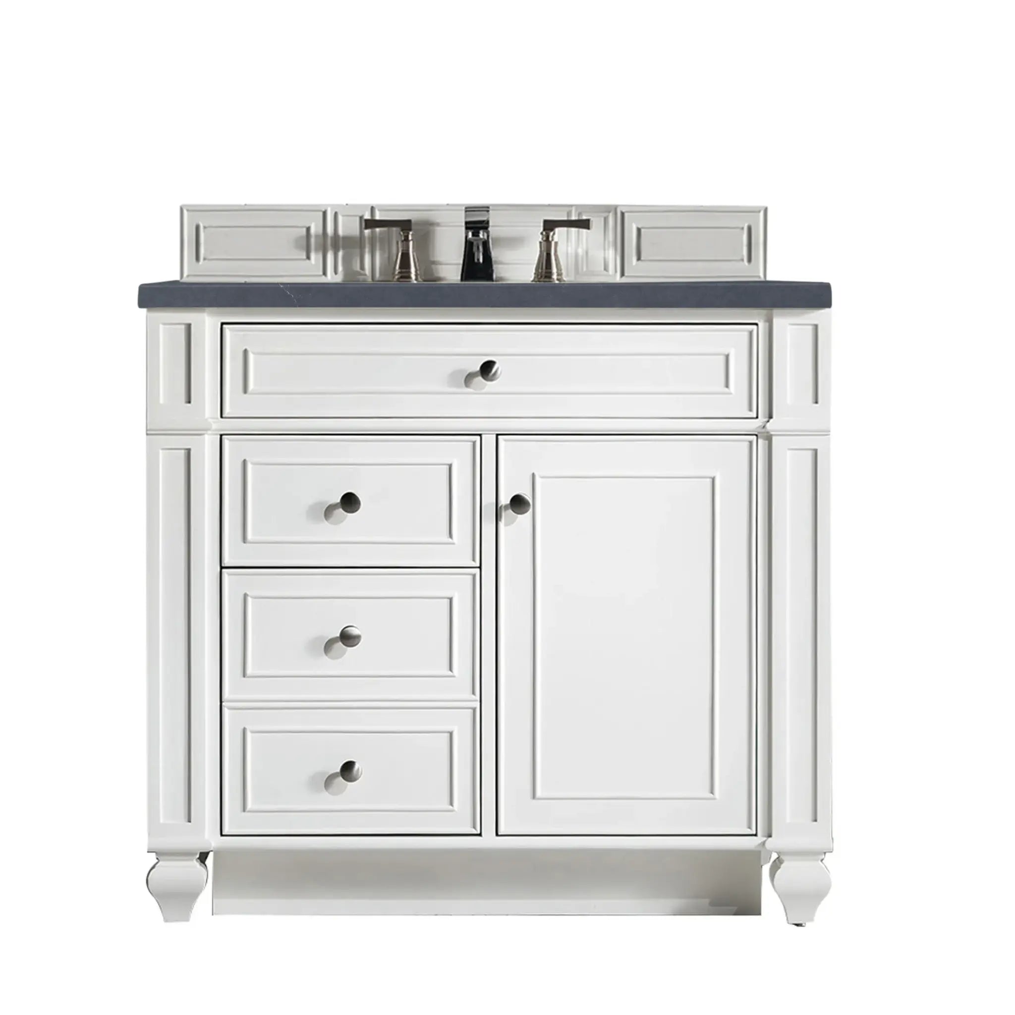 36" Bristol Single Vanity in Bright White-Charcoal Soapstone Silestone-8" Widespread image
