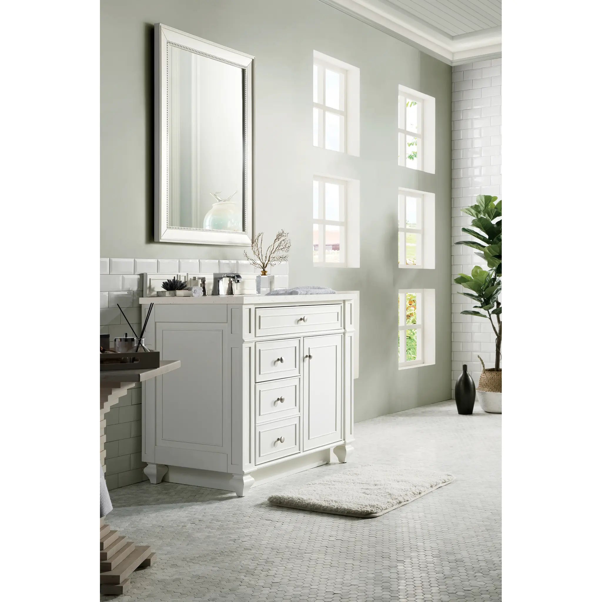 36" Bristol Single Vanity in Bright White-Lime Delight Silestone-8" Widespread image 2
