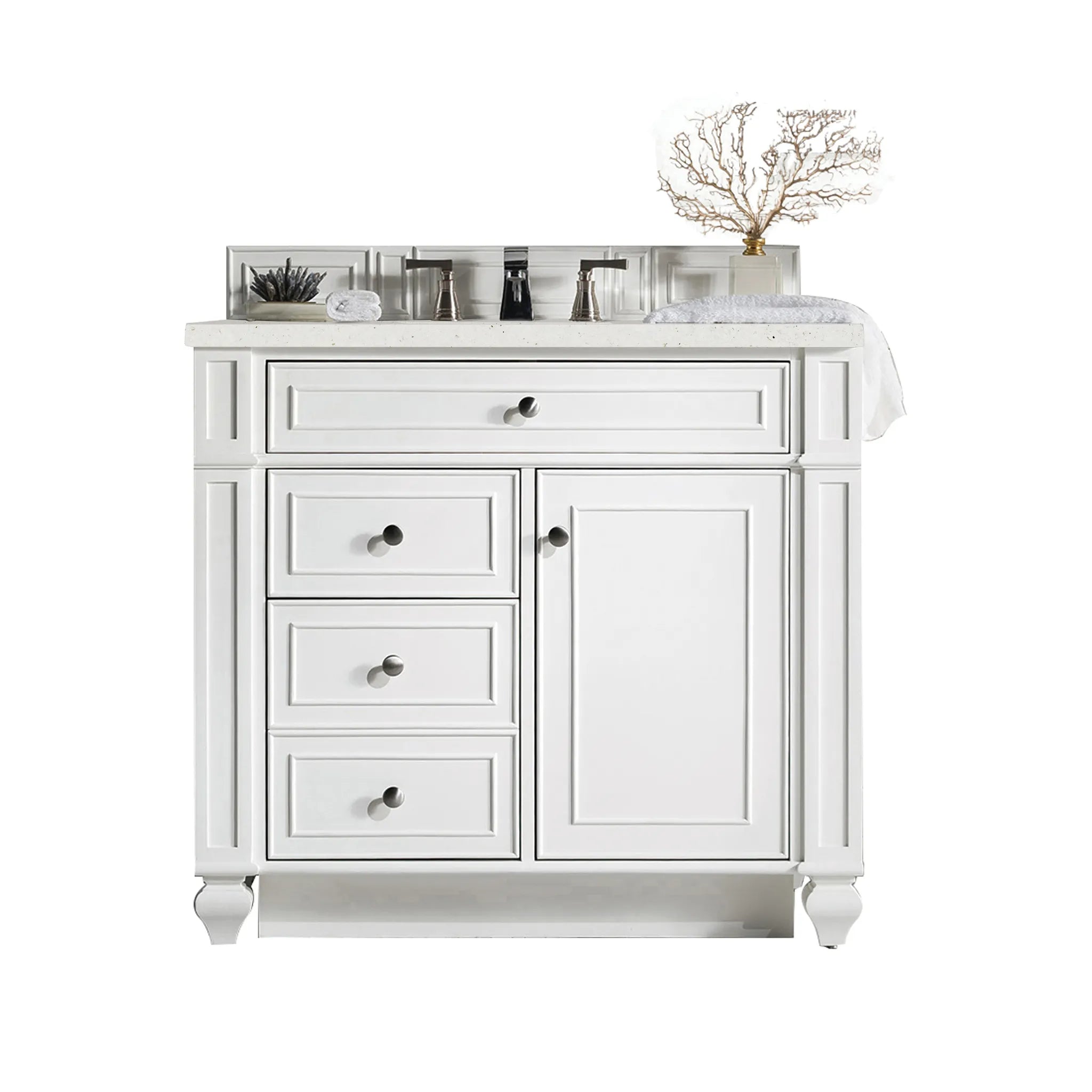 36" Bristol Single Vanity in Bright White-Lime Delight Silestone-8" Widespread image