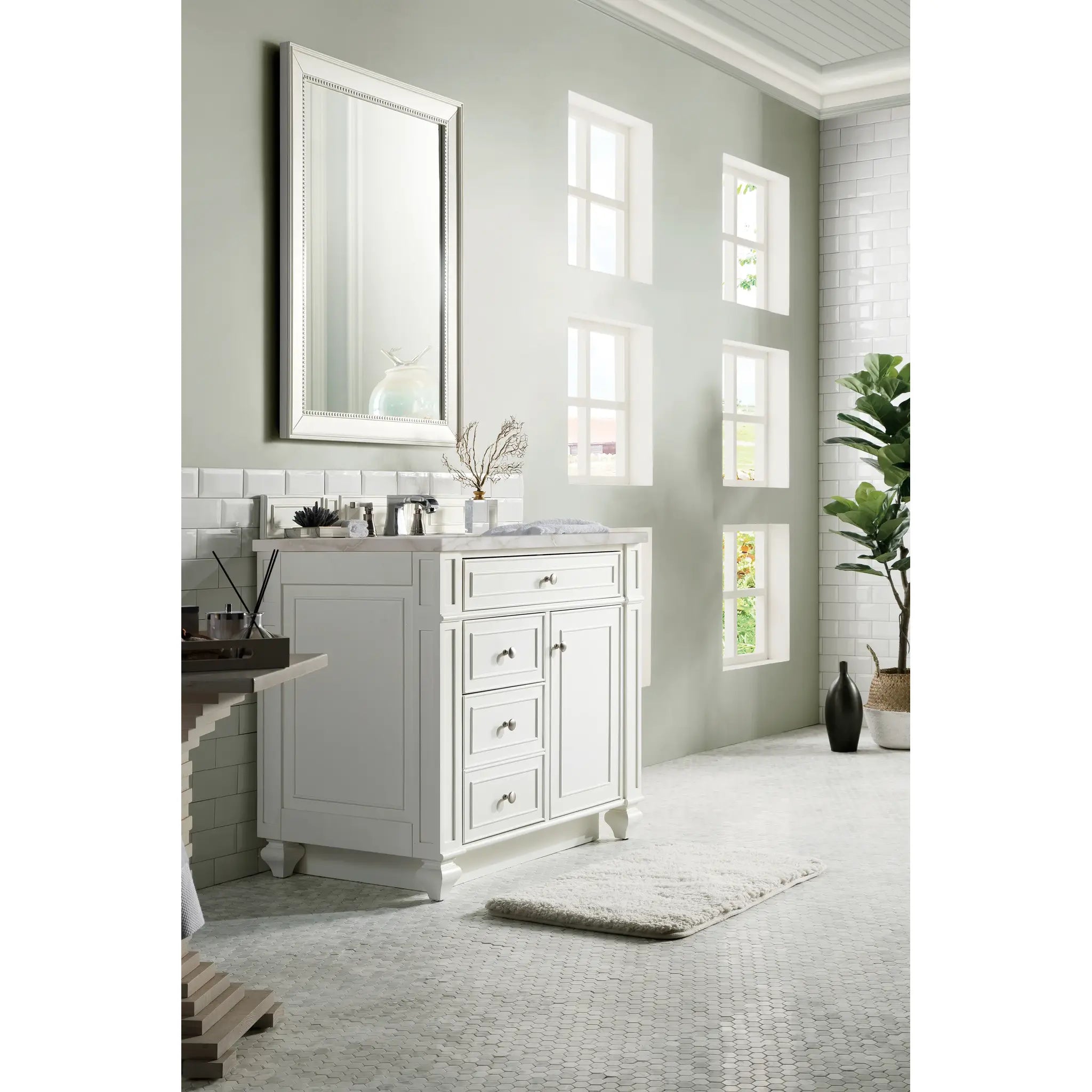 36" Bristol Single Vanity in Bright White-Victorian Silver Silestone-8" Widespread image 2