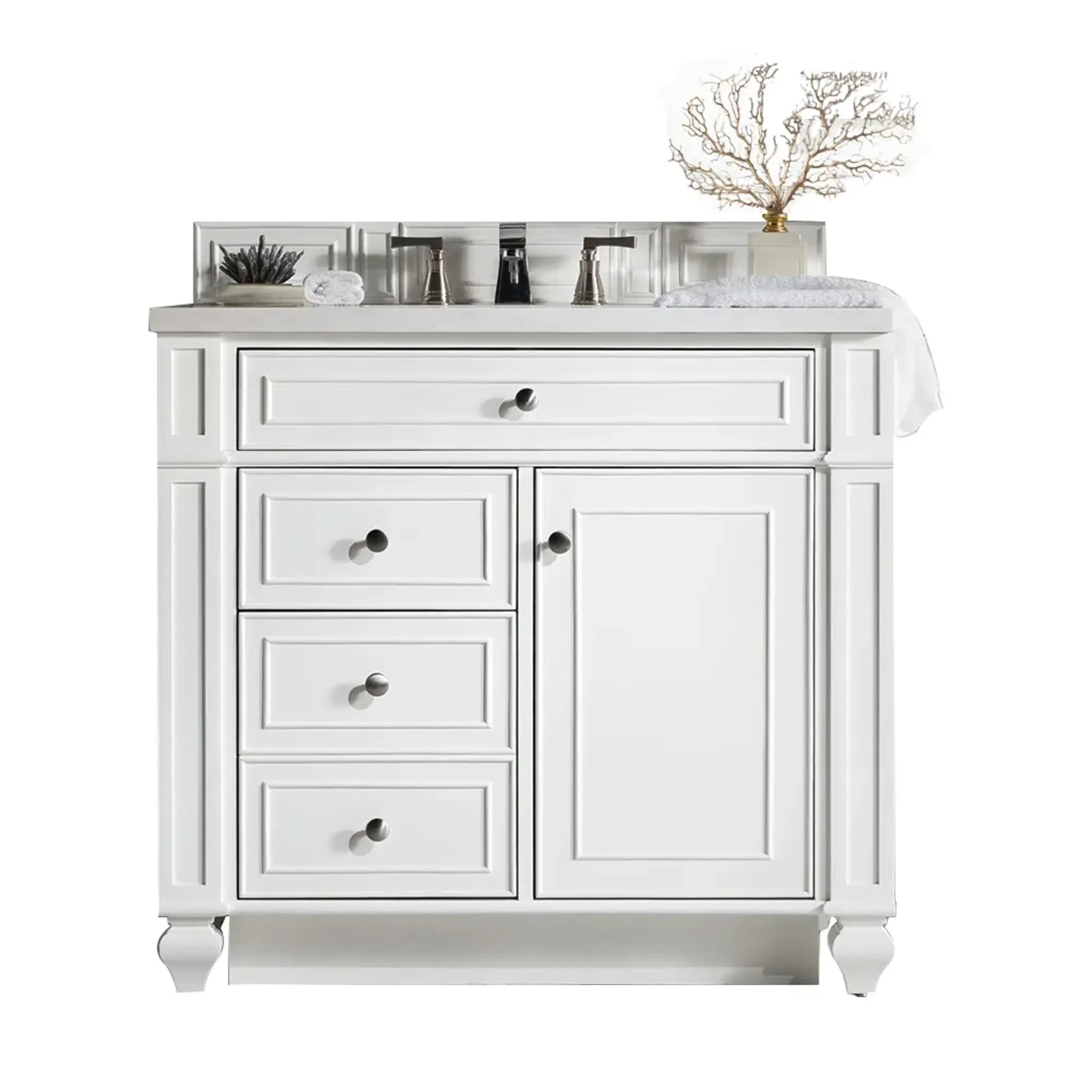 36" Bristol Single Vanity in Bright White-White Zeus Silestone-8" Widespread image