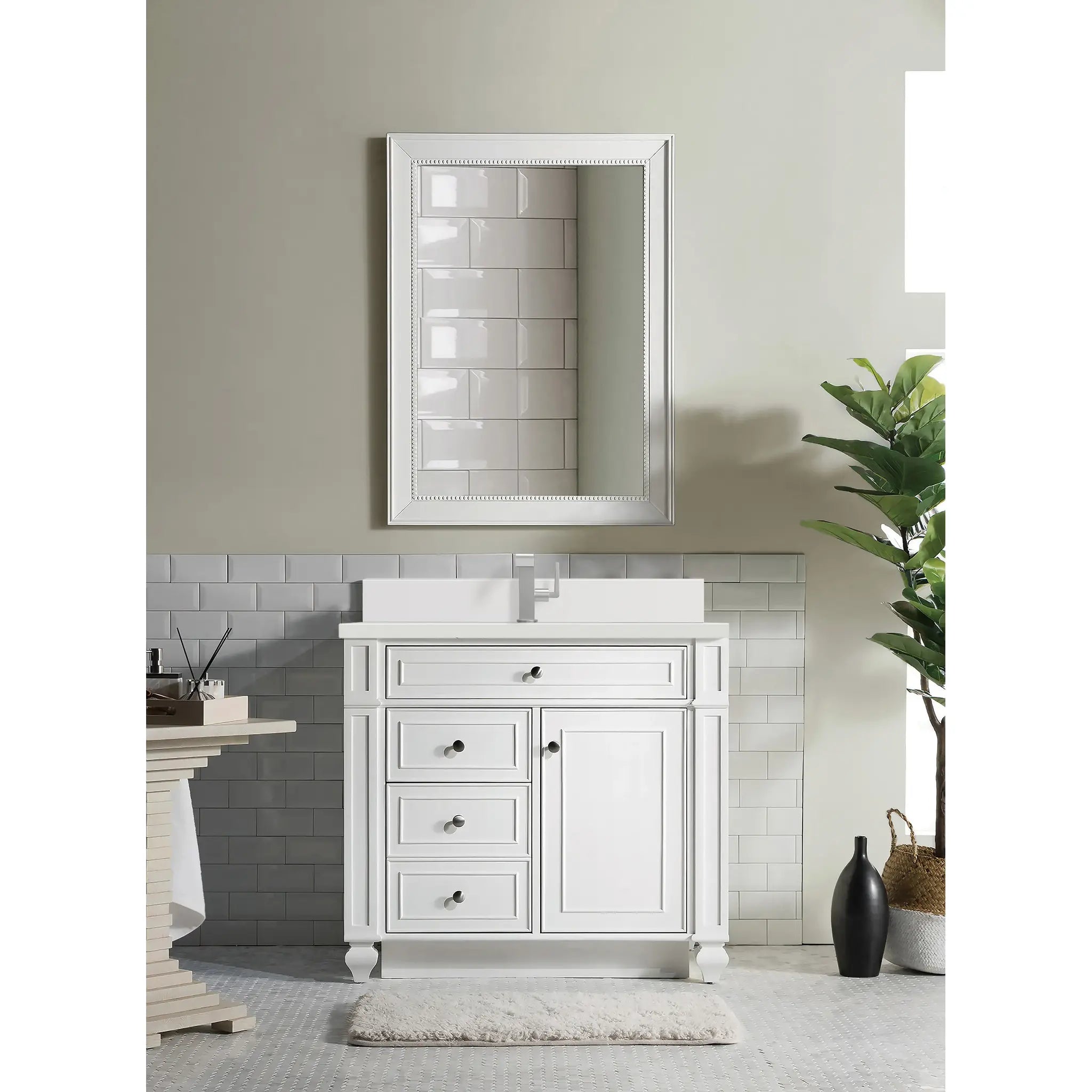 36" Bristol Single Vanity in Bright White-White Zeus Silestone & Backsplash-Single Hole image 1
