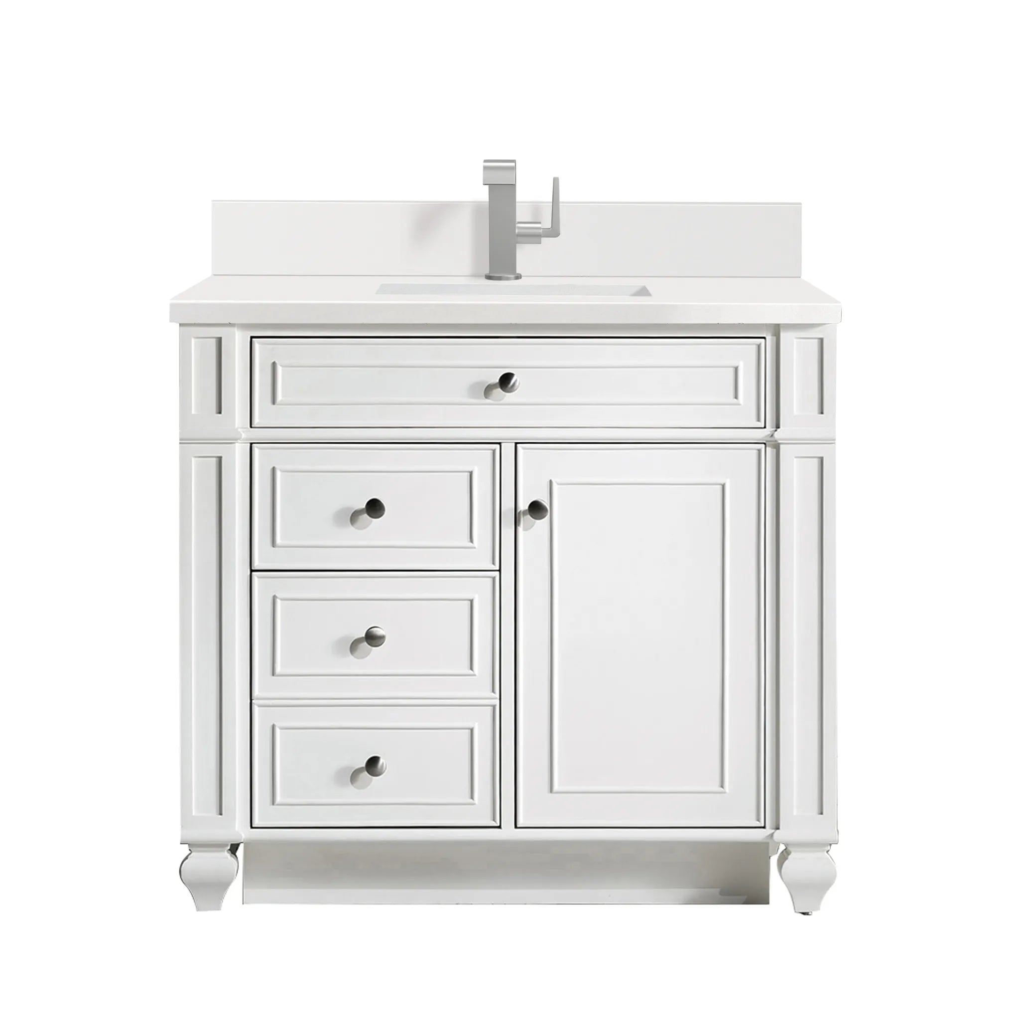 36" Bristol Single Vanity in Bright White-White Zeus Silestone & Backsplash-Single Hole image