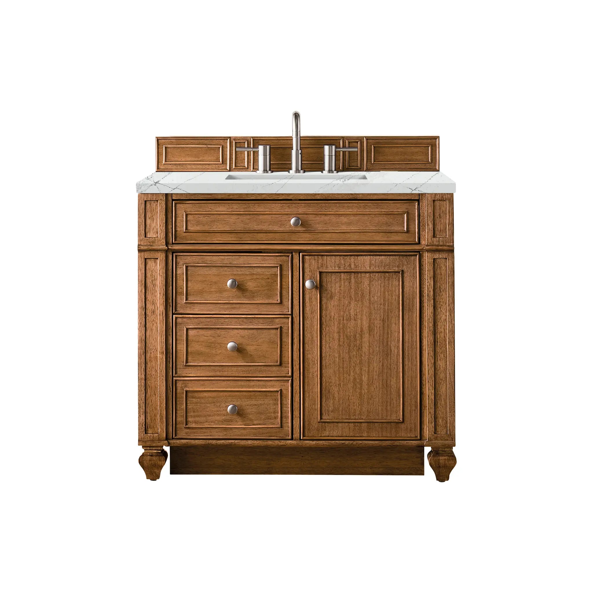 36" Bristol Single Vanity in Saddle Brown-Ethereal Noctis Silestone-8" Widespread image