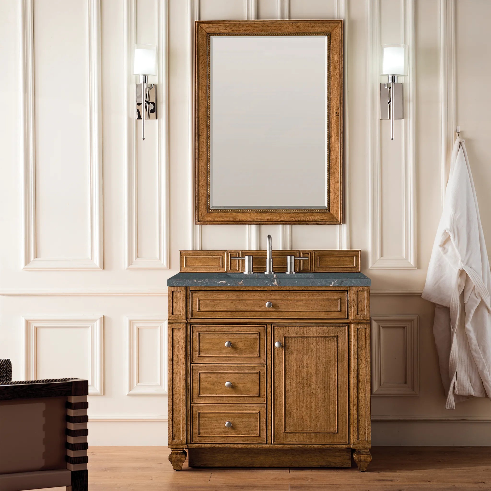 36" Bristol Single Vanity in Saddle Brown-Parisien Bleu Silestone-8" Widespread image 1
