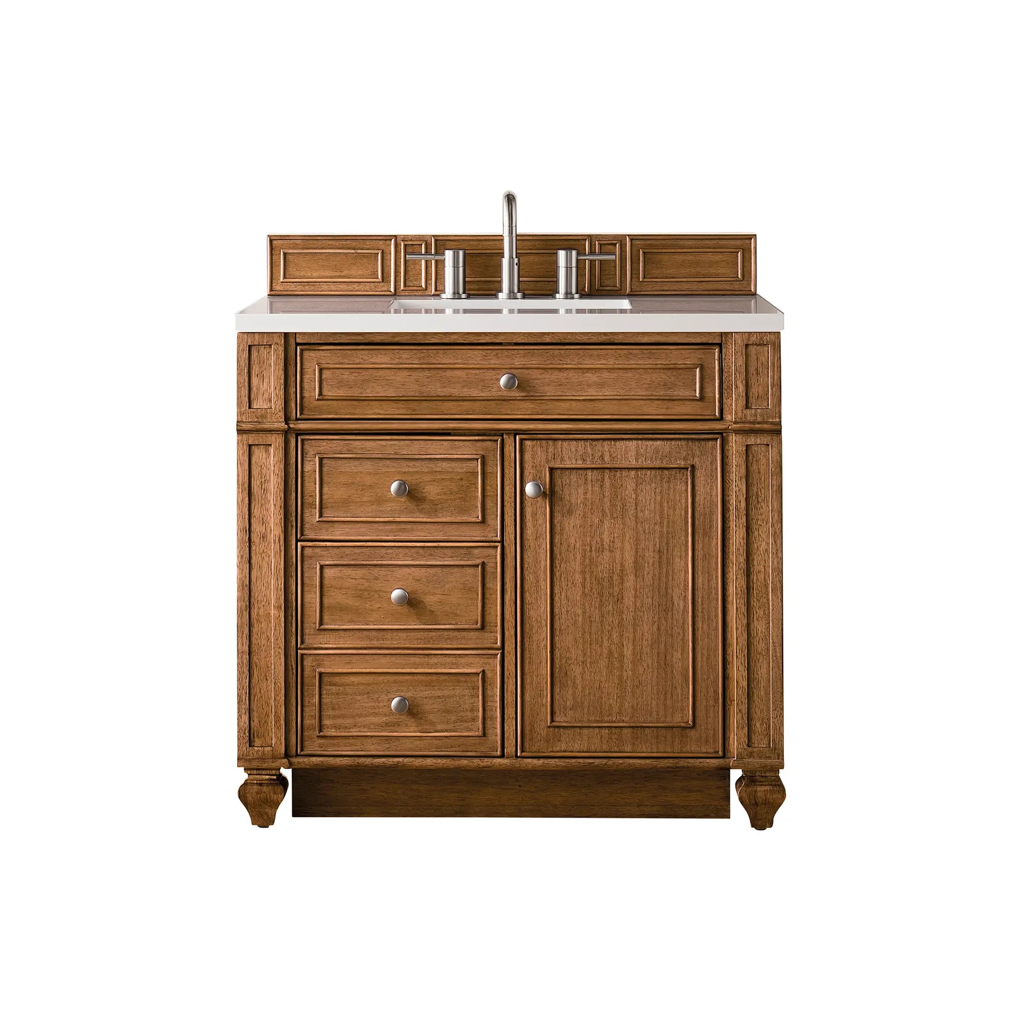 36" Bristol Single Vanity in Saddle Brown-White Zeus Silestone-8" Widespread image