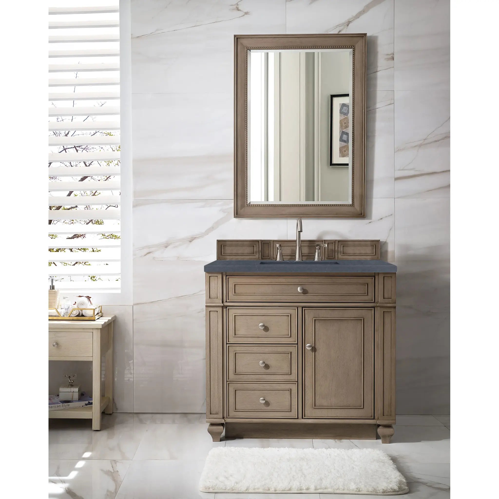 36" Bristol Single Vanity in Whitewashed Walnut-Charcoal Soapstone Silestone-8" Widespread image 1