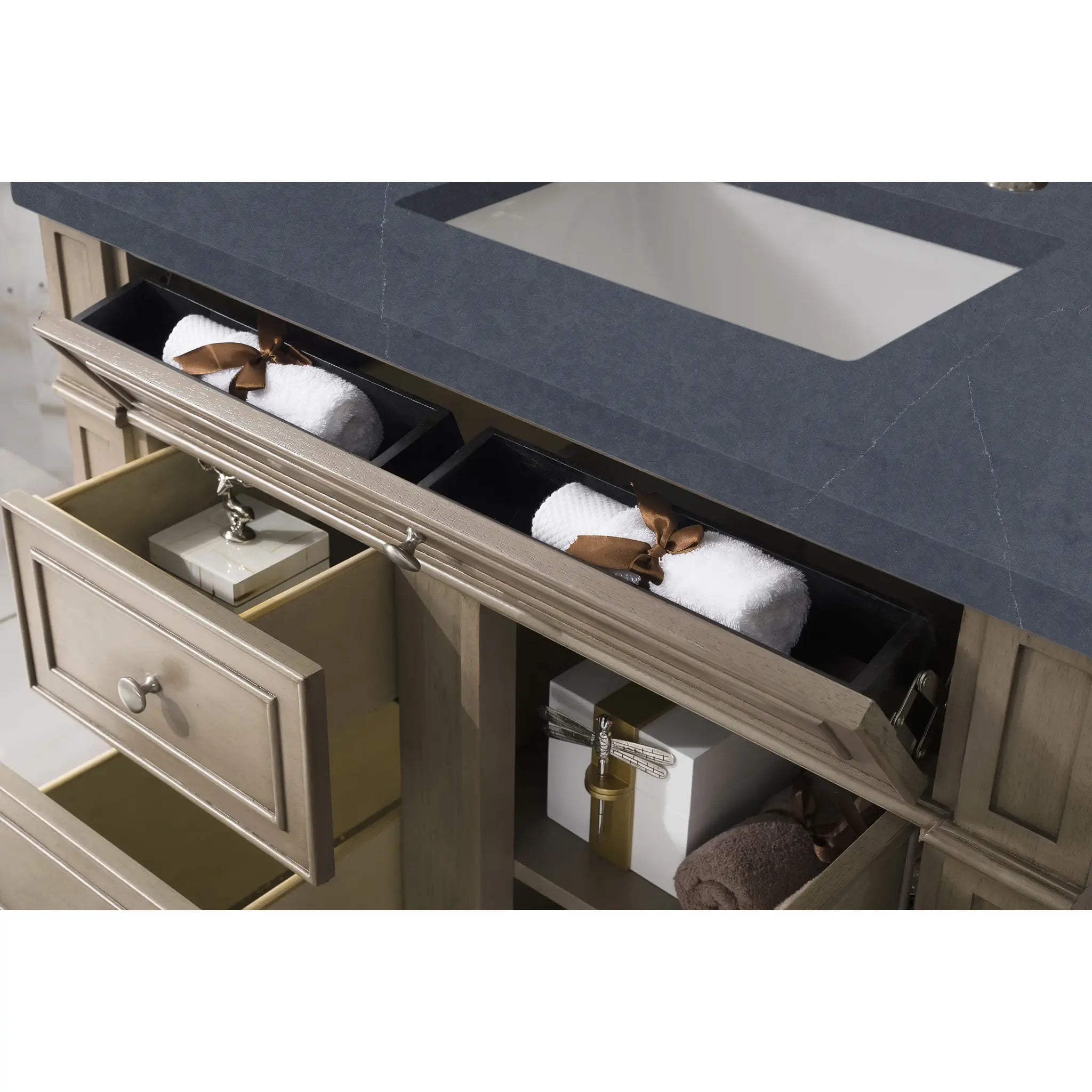 36" Bristol Single Vanity in Whitewashed Walnut-Charcoal Soapstone Silestone-8" Widespread image 3