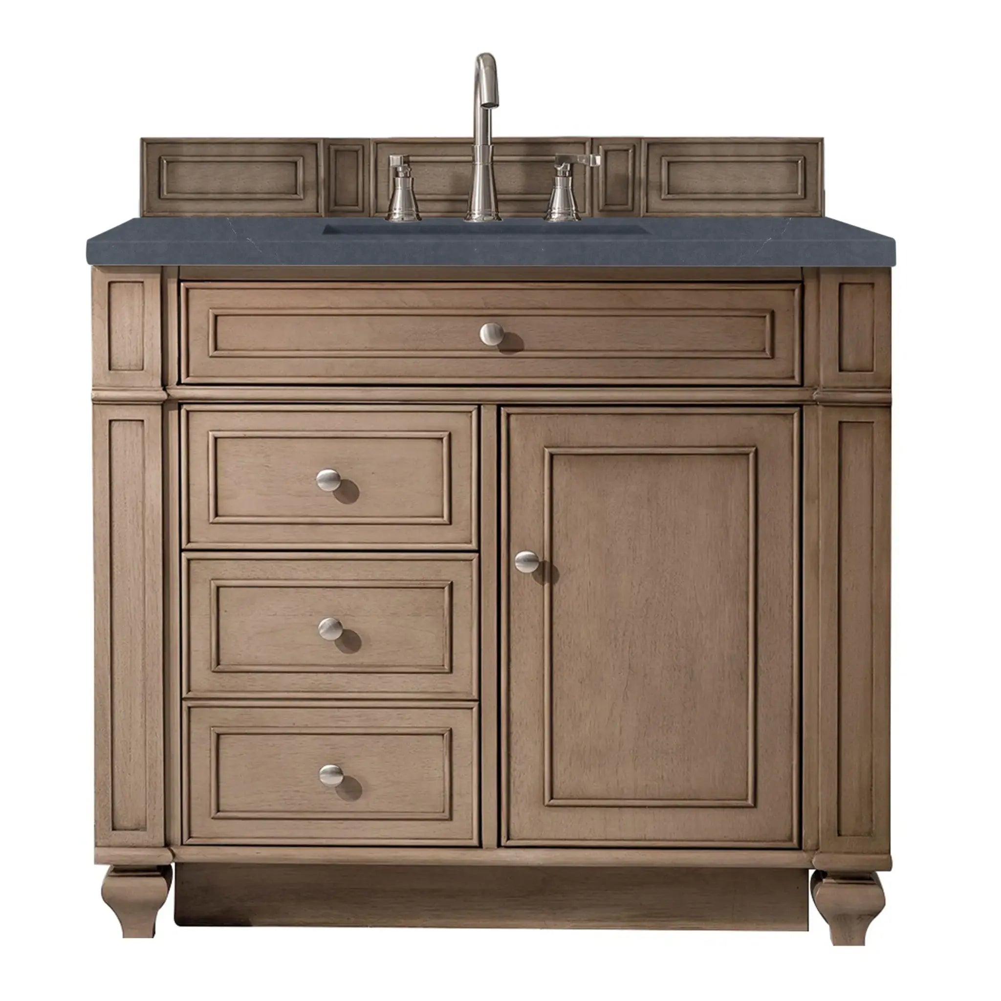 36" Bristol Single Vanity in Whitewashed Walnut-Charcoal Soapstone Silestone-8" Widespread image
