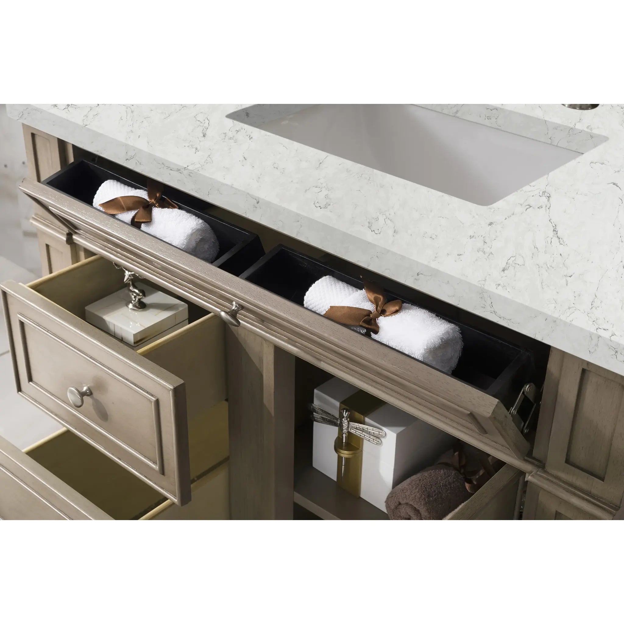 36" Bristol Single Vanity in Whitewashed Walnut-Eternal Jasmine Pearl Silestone-8" Widespread image 3