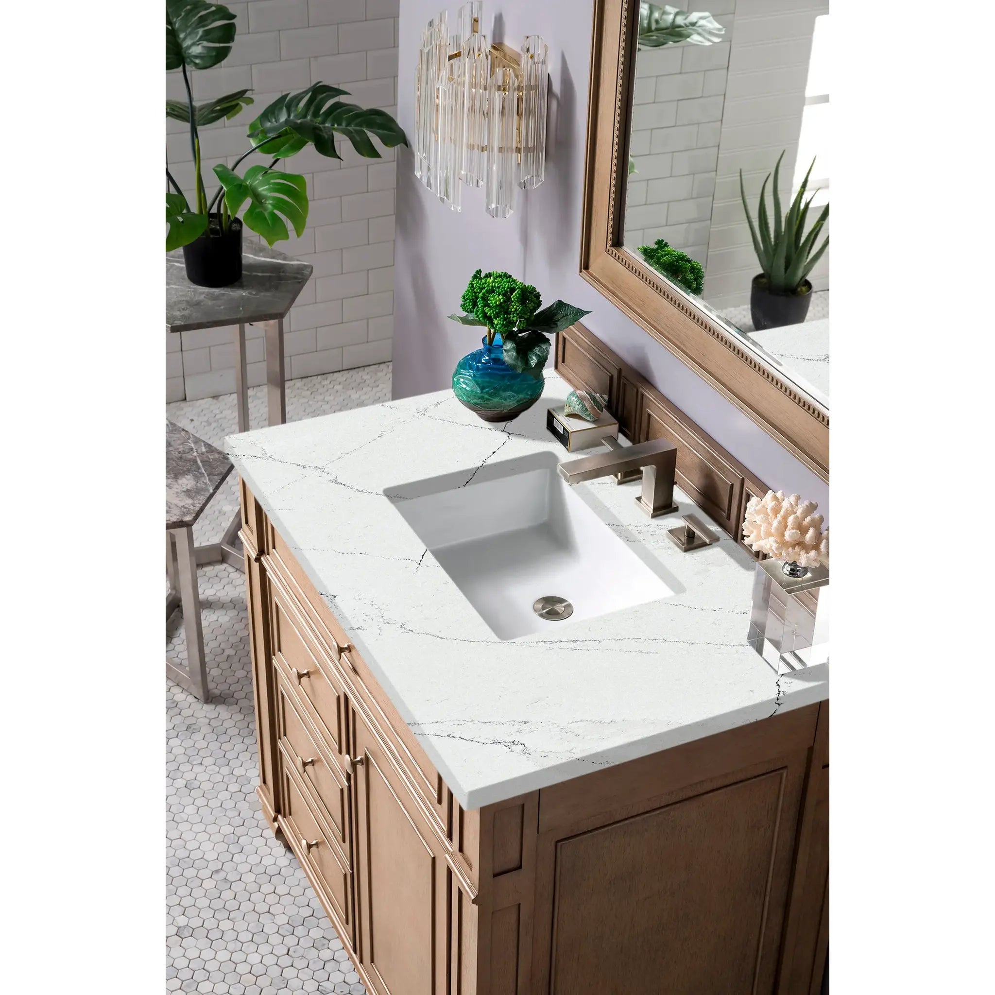 36" Bristol Single Vanity in Whitewashed Walnut-Ethereal Noctis Silestone-8" Widespread image 2