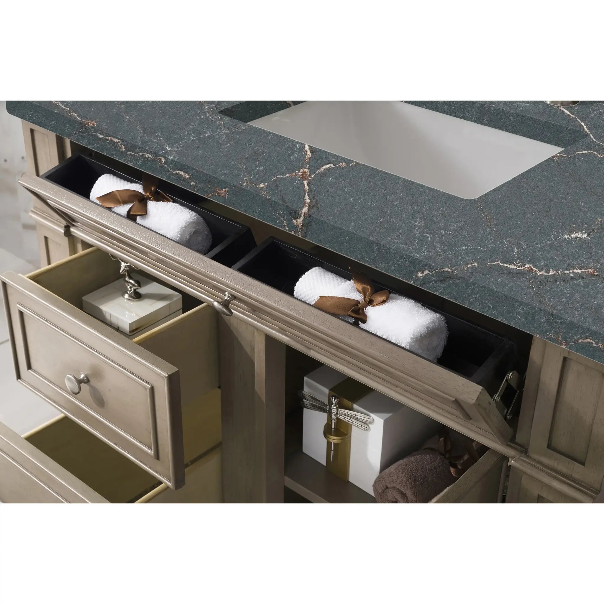 36" Bristol Single Vanity in Whitewashed Walnut-Parisien Bleu Silestone-8" Widespread image 2