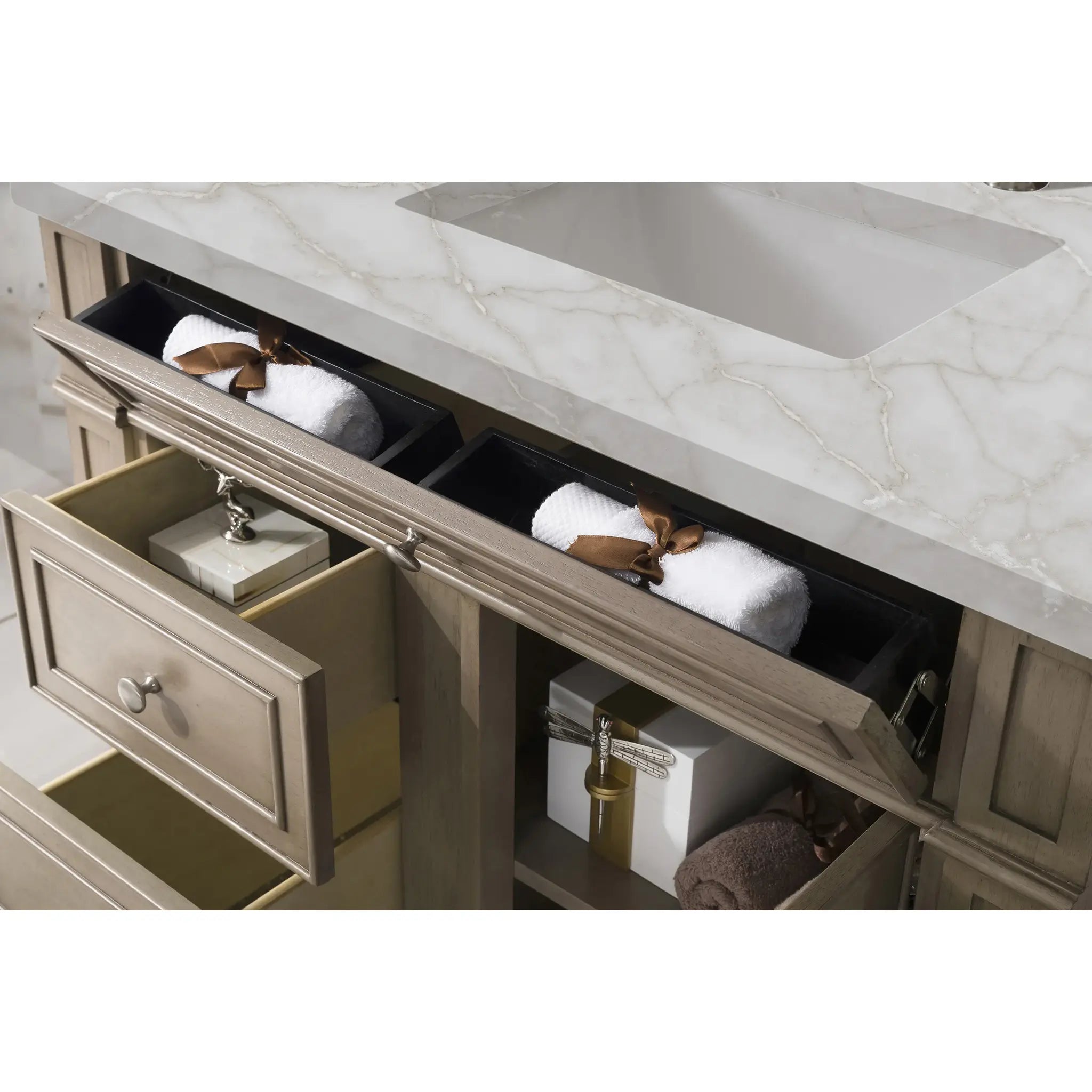 36" Bristol Single Vanity in Whitewashed Walnut-Victorian Silver Silestone-8" Widespread image 2