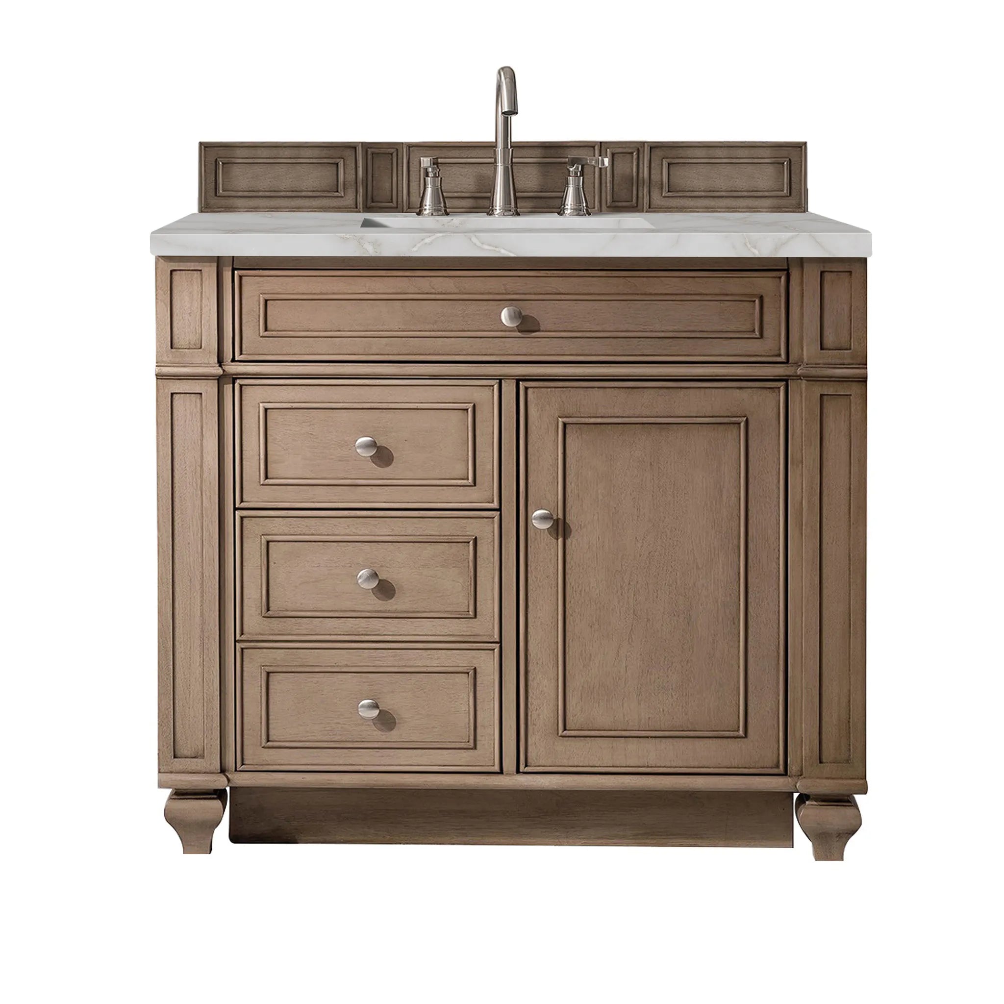 36" Bristol Single Vanity in Whitewashed Walnut-Victorian Silver Silestone-8" Widespread image