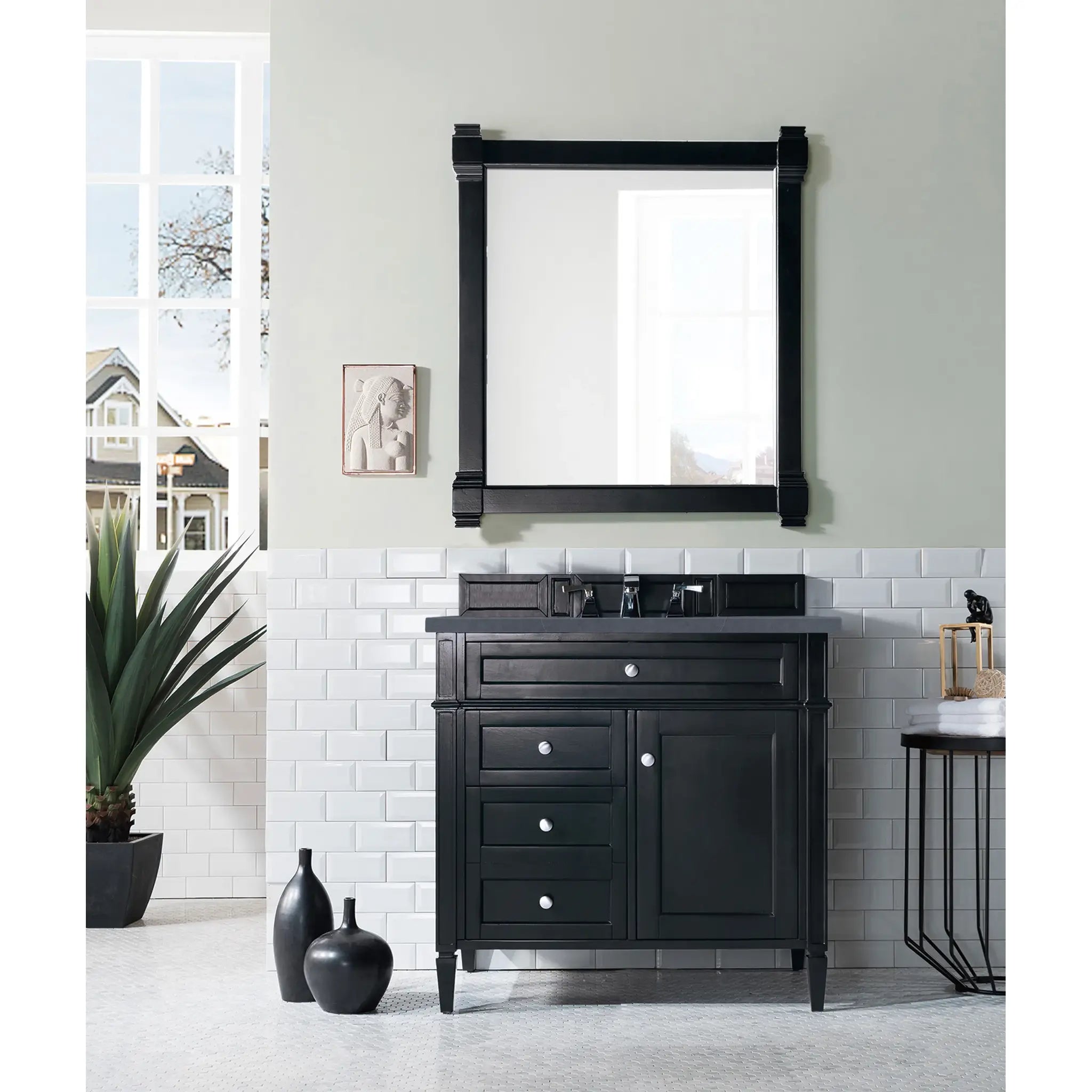 36" Brittany Single Vanity in Black Onyx-Charcoal Soapstone Silestone-8" Widespread image 1