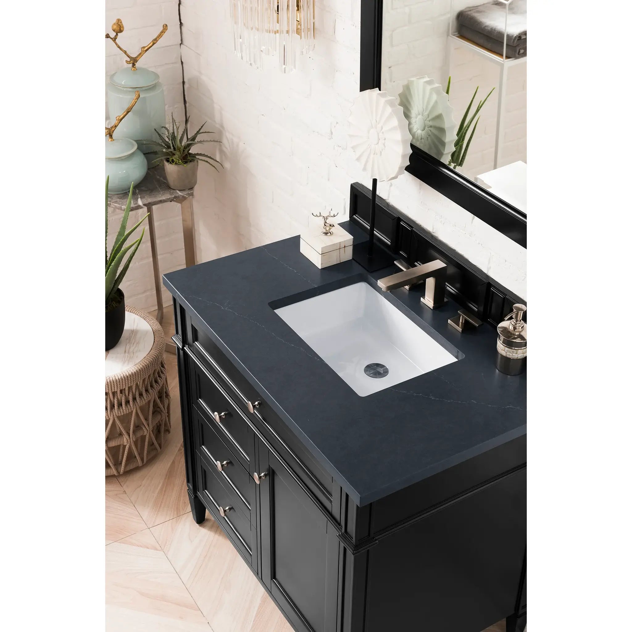 36" Brittany Single Vanity in Black Onyx-Charcoal Soapstone Silestone-8" Widespread image 2