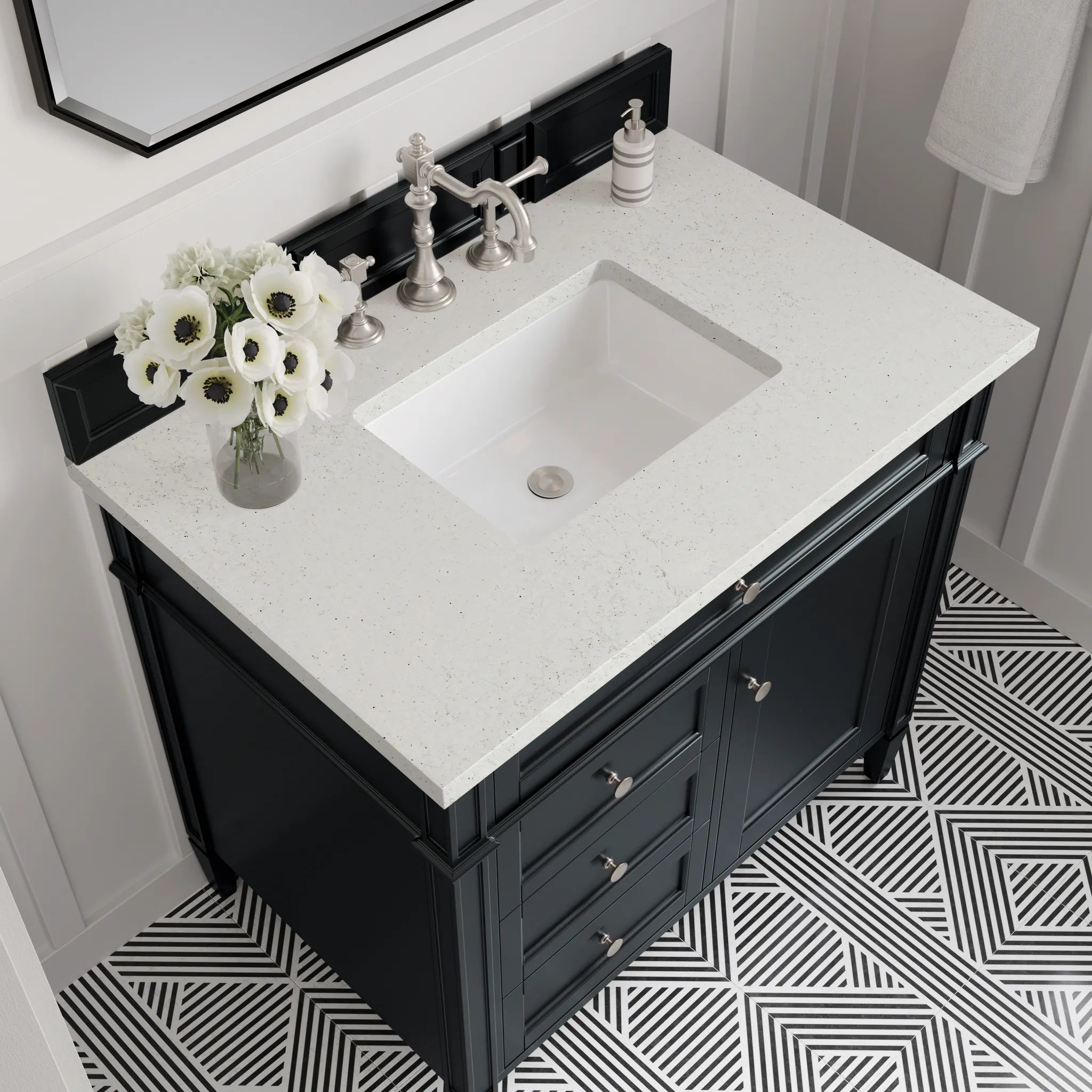 36" Brittany Single Vanity in Black Onyx-Lime Delight Silestone-8" Widespread image 4
