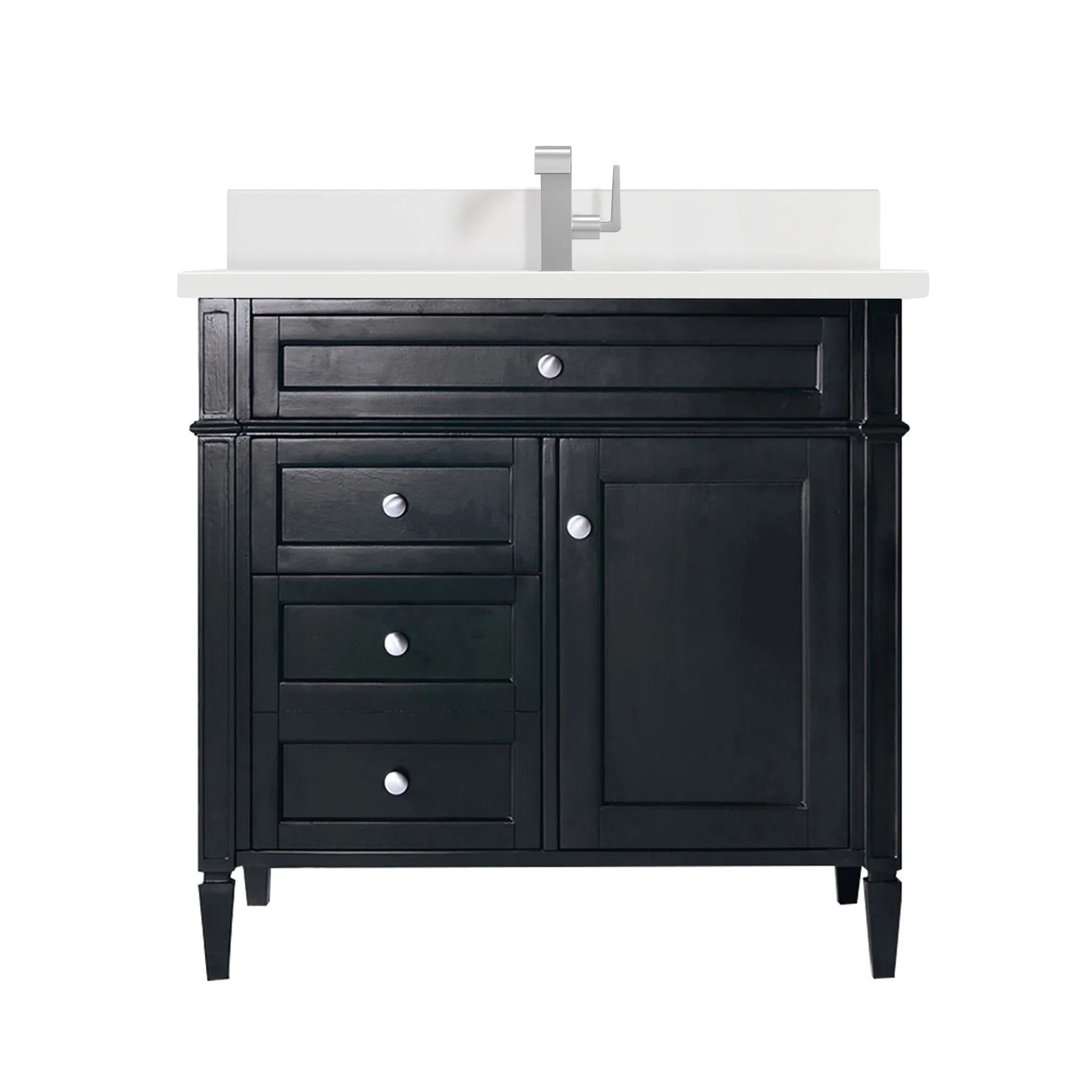 36" Brittany Single Vanity in Black Onyx-White Zeus Silestone & Backsplash-Single Hole image